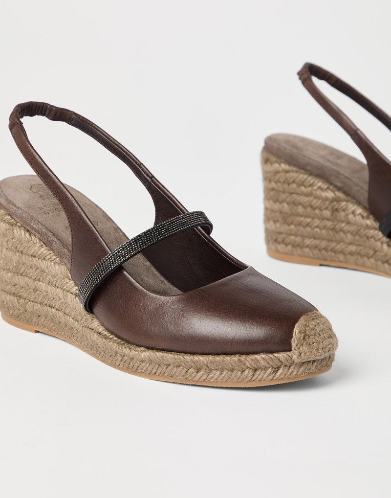 Brunello Cucinelli o1la1rc1a0326 Riding Calfskin Espadrille Wedges Sandals Size US 9 / IT 39 - 3 Thumbnail