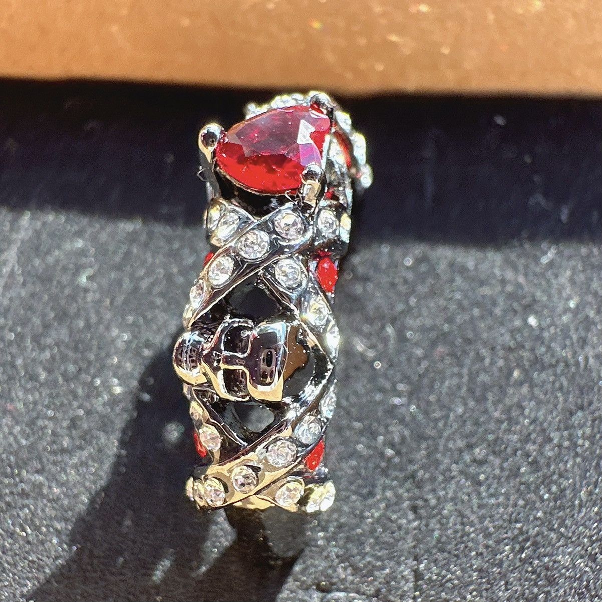 Designer Halloween red diamond heart crystal paved skeleton black Size ONE SIZE - 5 Thumbnail
