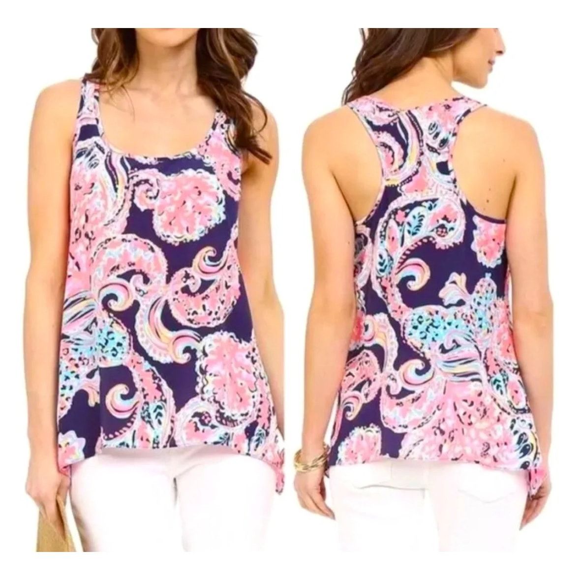 Lilly Pulitzer Lilly Pulitzer Women's 100% Silk Racerback Scoop Neck Tank S Size S / US 4 / IT 40 - 1 Thumbnail