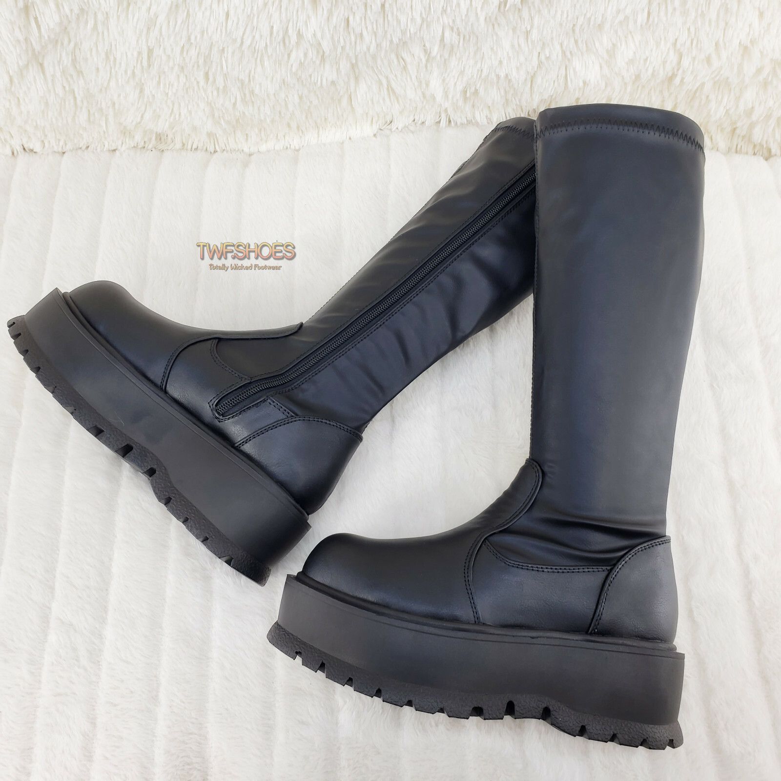 Demonia Cult DEMONIA Slacker 200 65 Black Matte Platform Wedge Heel Knee Size US 12 / IT 42 - 4 Thumbnail