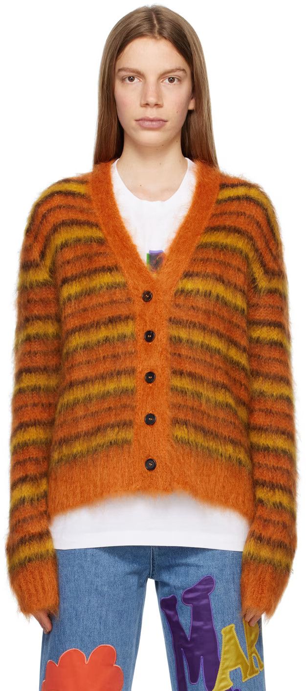 image of Marni O1W1Db10524 Striped Cardigan In Orange, Women's (Size XL)