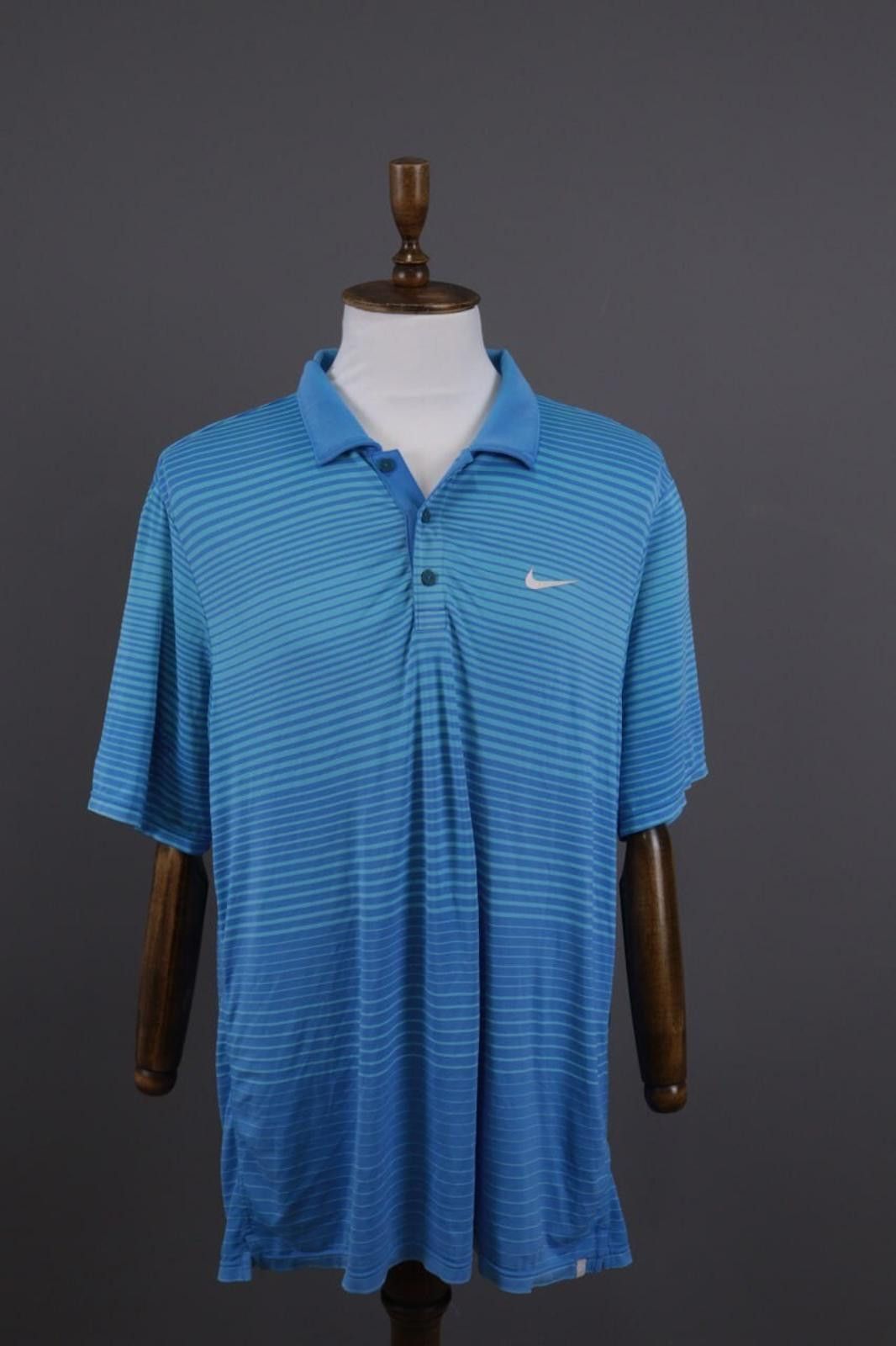 Nike Golf Dri Fit Blue Striped Tennis Polo Shirt Size L