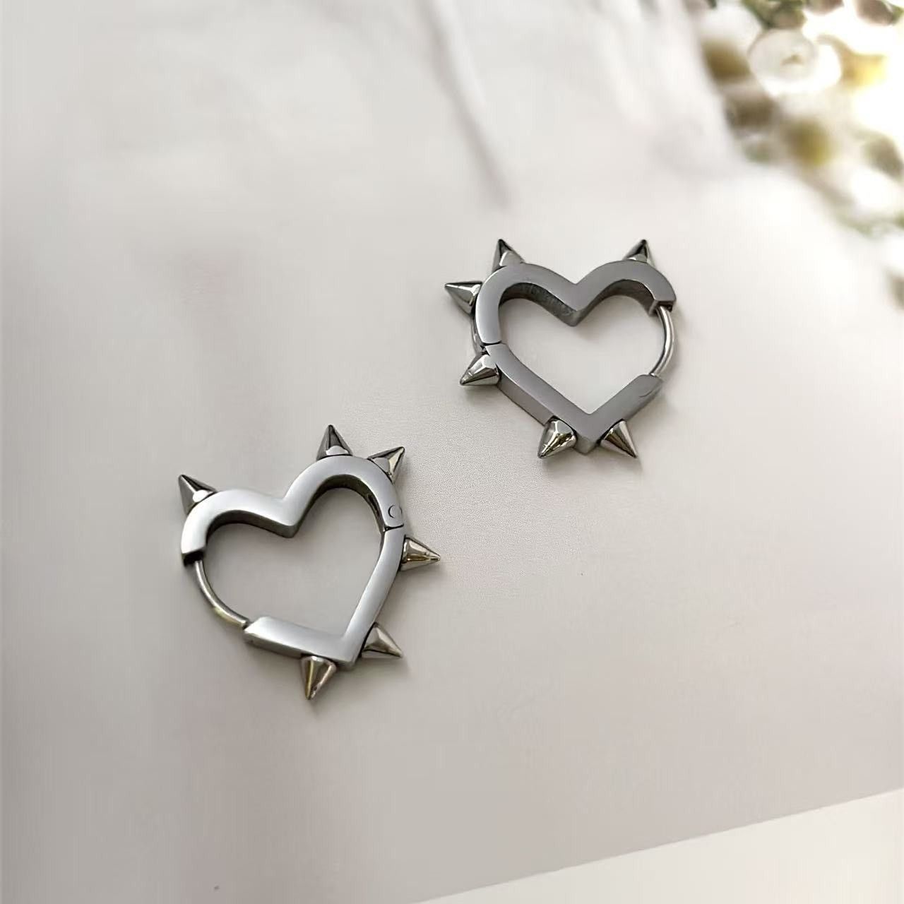 Other Spike Heart Stud Earrings for Men Women Punk Hip Hop Unisex Size ONE SIZE - 2 Thumbnail