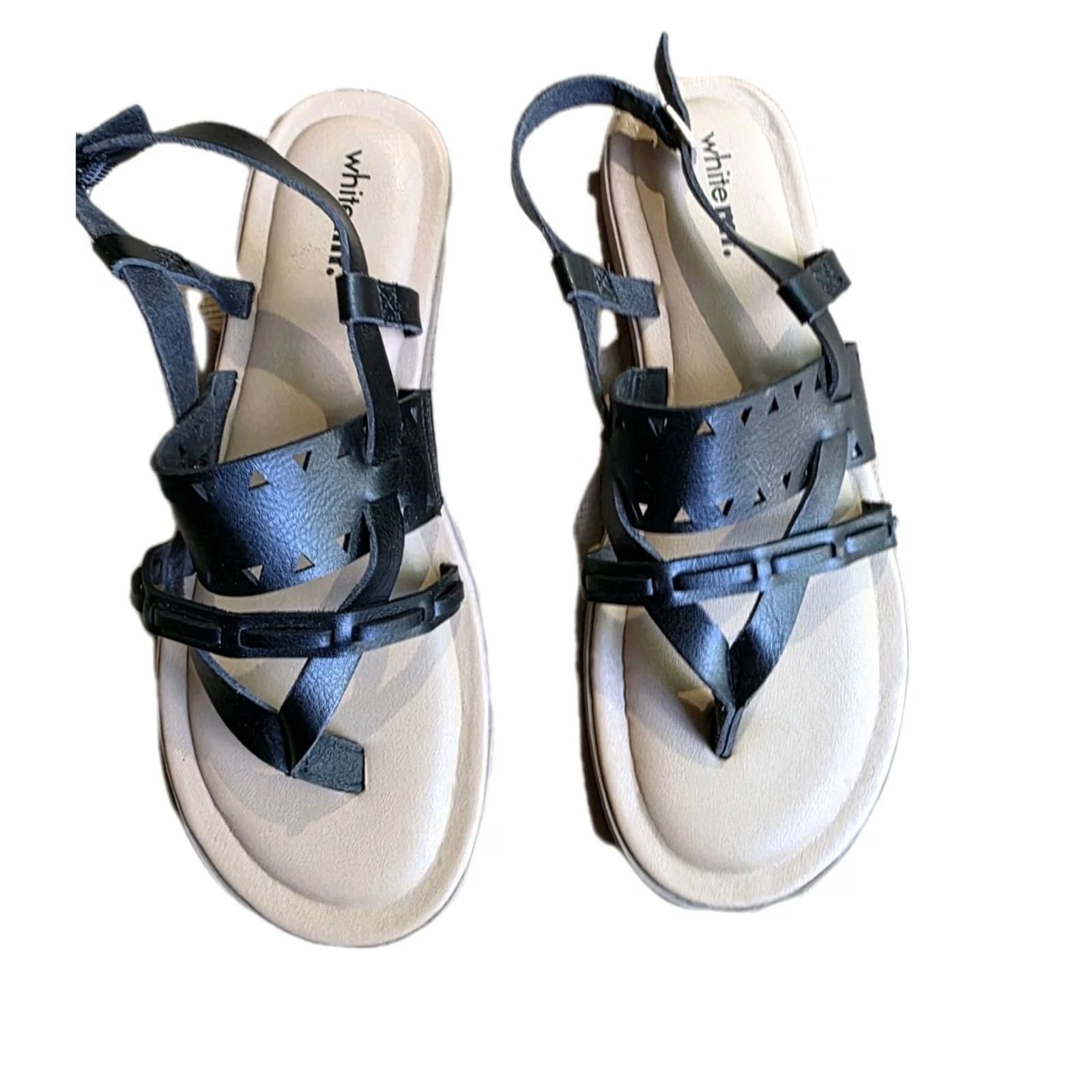 Vintage Womens Sandals White Mn Sandlas Black Strap 8 XS? Size US 8 / IT 38 - 2 Thumbnail