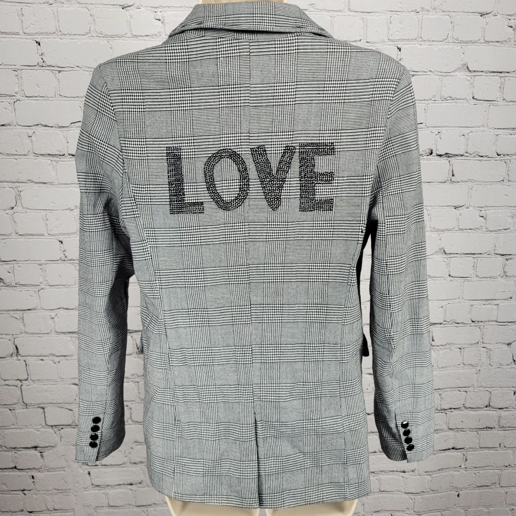 Vintage Elan Blazer Women Small S Black White Check Houndstooth Rhinestone Snap Peak Jacket Size S / US 4 / IT 40 - 2 Thumbnail