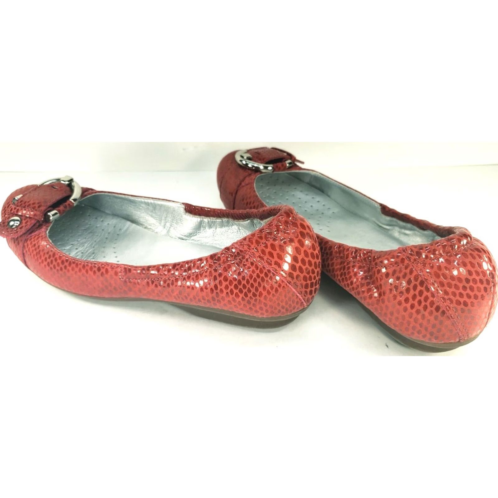 Vintage Marc Joseph Women's Red Rockaway Ballet Flats Leather Reptile Print Slip-On 7M Size US 7 / IT 37 - 5 Thumbnail