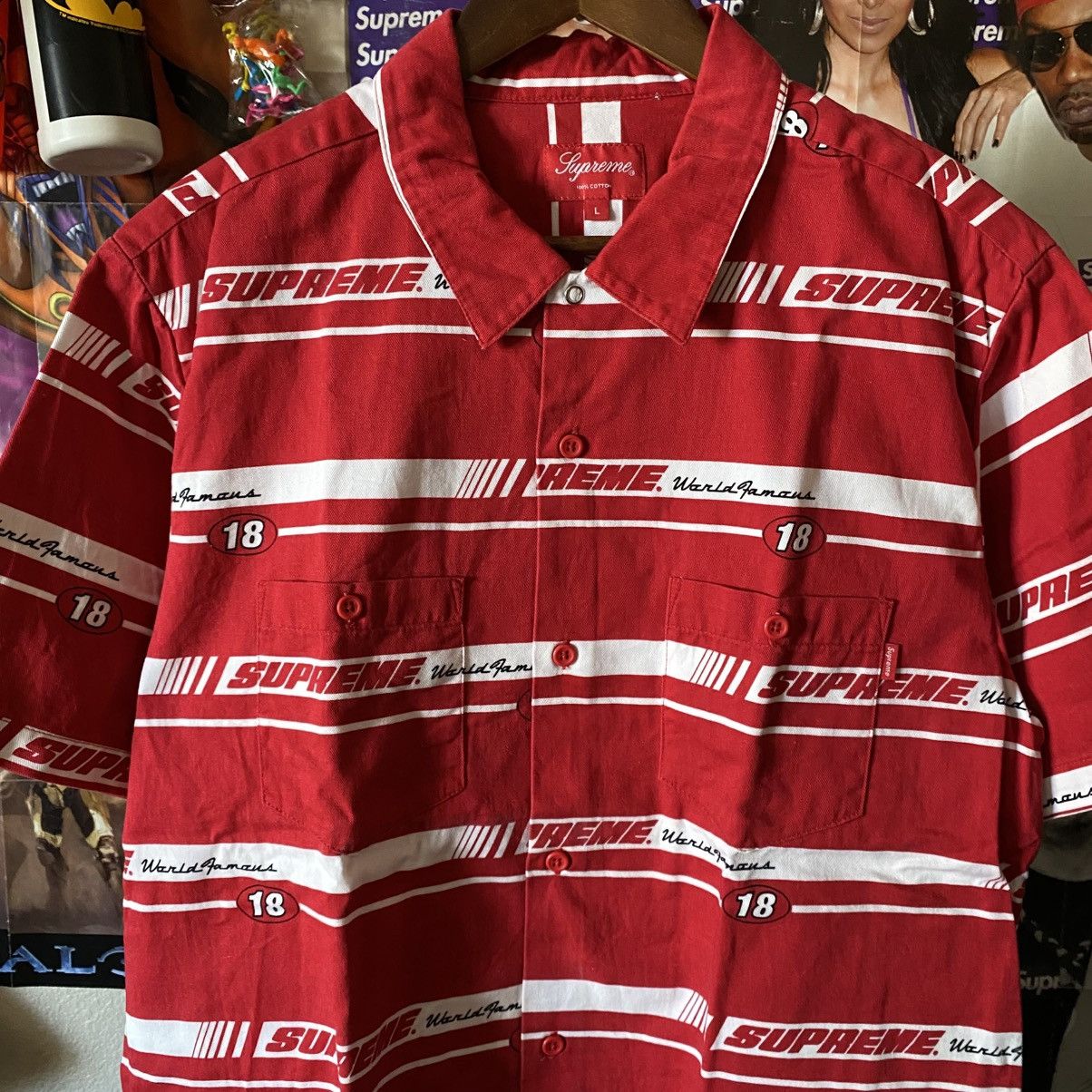 Supreme Striped Racing Work Shirt Red 2018 Designer Box Logo
