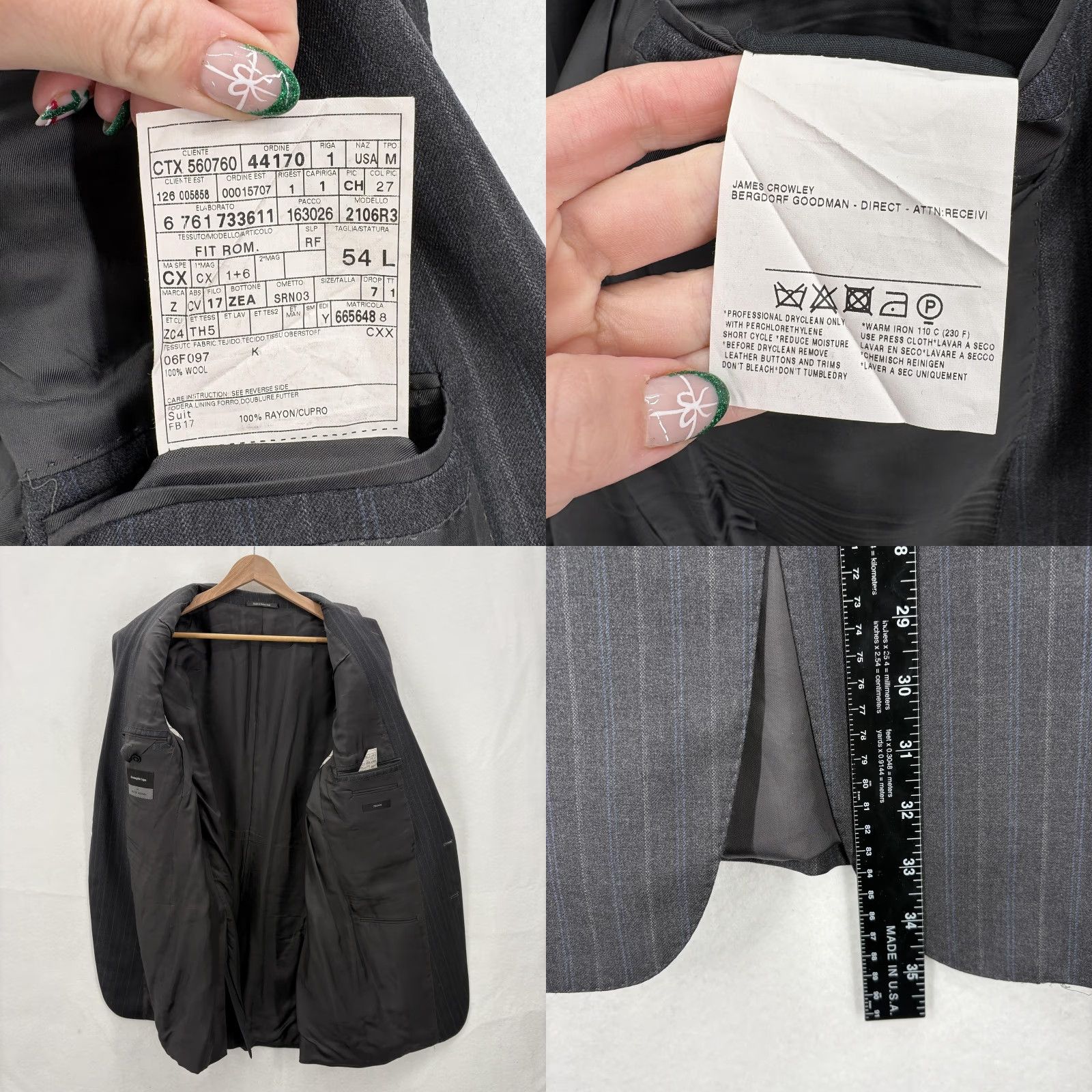 Ermenegildo Zegna Ermenegildo Zegna Blazer Mens 44L Gray Pinstripe Trofeo Wool Made Switzerland Size 44R - 8 Thumbnail