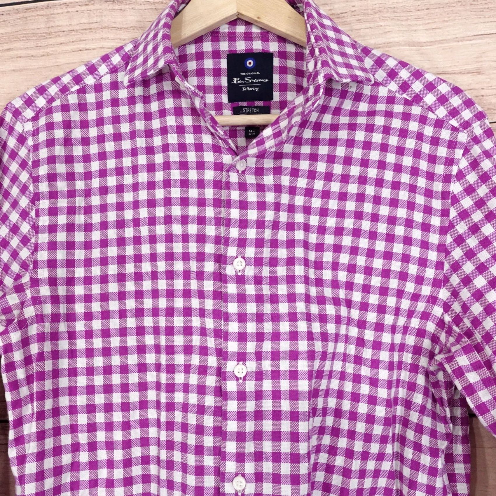 Ben Sherman BEN SHERMAN Shirt Purple Check Button Down MENS 14.5 32-33 TAILORING STRETCH Size US M / EU 48-50 / 2 - 2 Thumbnail