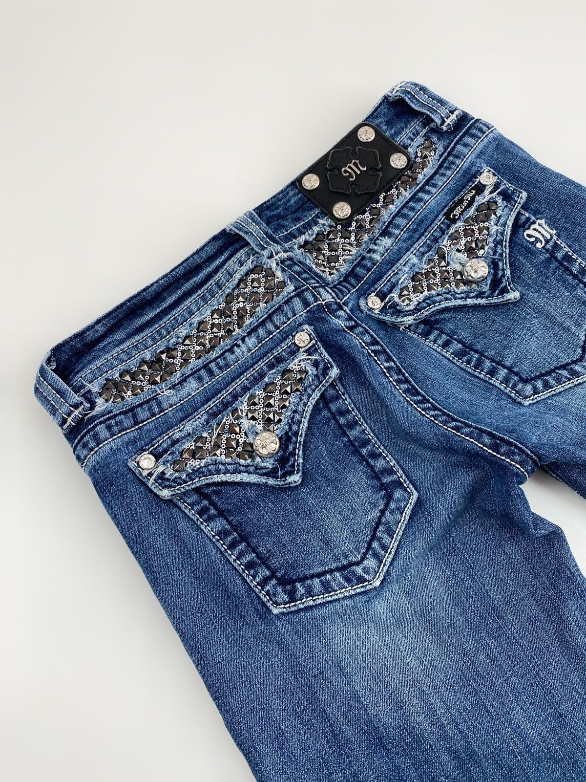 Miss Me Y2K Vintage Miss Me Distressed Studded Bermuda Denim Shorts Size 29" - 6 Thumbnail