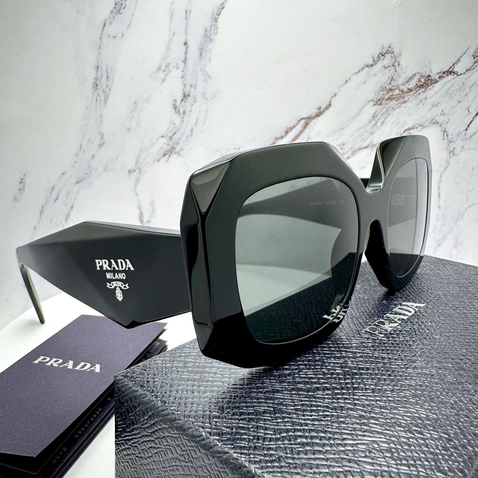 Prada New PRADA Sunglasses Black Silver Symbole Logo Oversized Size ONE SIZE - 5 Thumbnail
