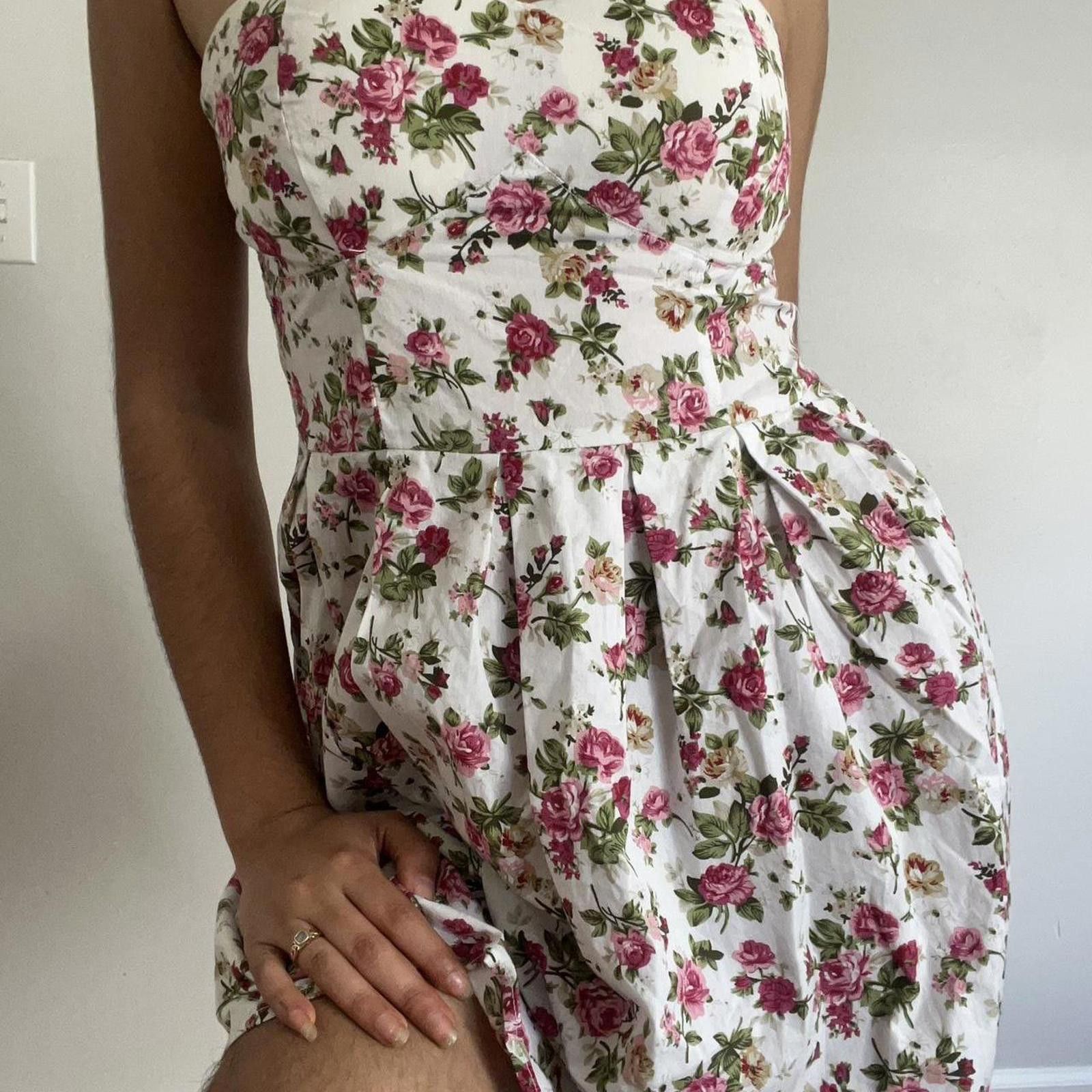 Other White floral strapless dress with pink roses #floraldress Size S / US 4 / IT 40 - 2 Thumbnail