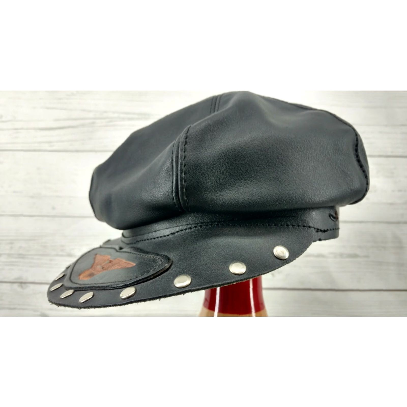 Vintage VINTAGE Easyriders Leather Newboy Cabbie Motorcycle Hat Cap USA Mens Adjustable Black 80s 90s Size ONE SIZE - 4 Thumbnail