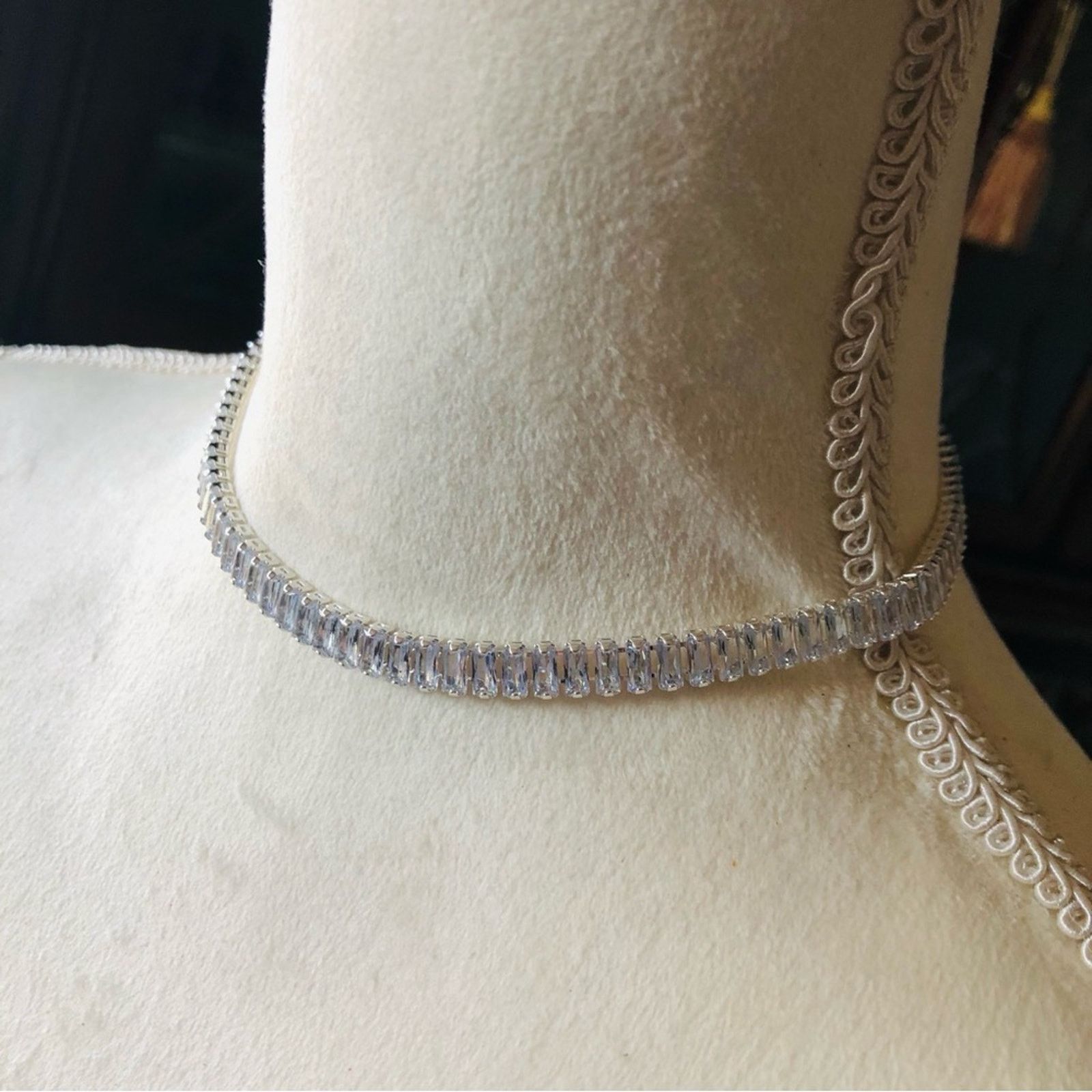 Jewelry Ladies clear baguette silver plated tennis necklace Size ONE SIZE - 11 Thumbnail