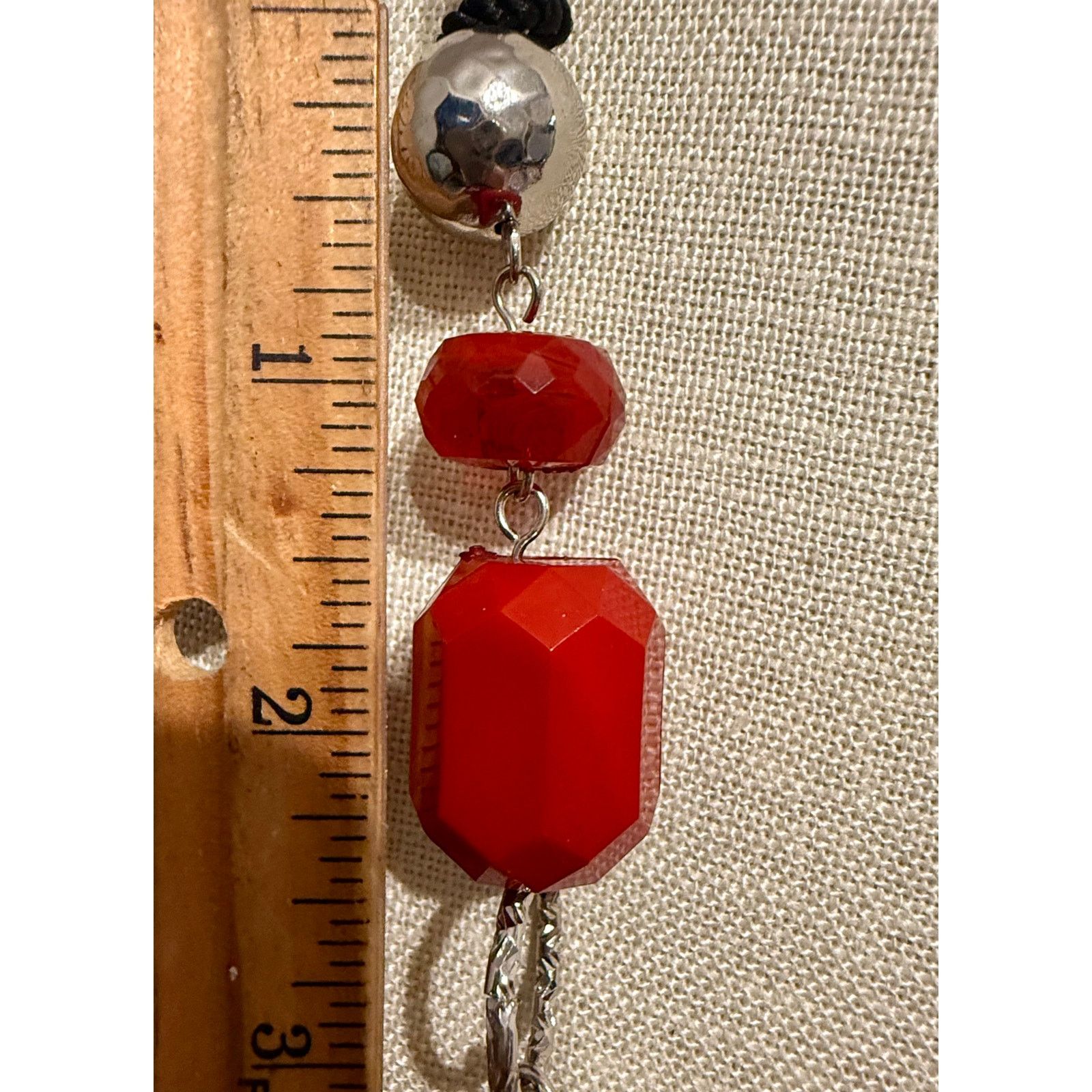 Other NWT Macy’s Red Black Silver Tone Statement Necklace 34” + 4” Size ONE SIZE - 3 Thumbnail