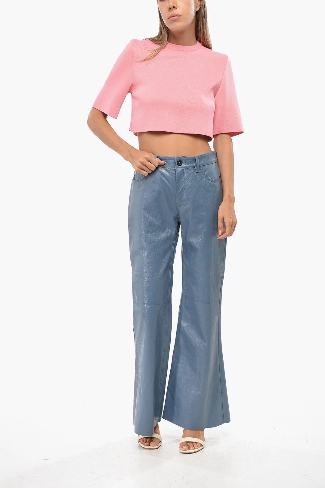 Marni og1mm0326 5-Pocket Leather Boot-Cut Pant in Blue Size 28" / US 6 / IT 42 - 4 Thumbnail