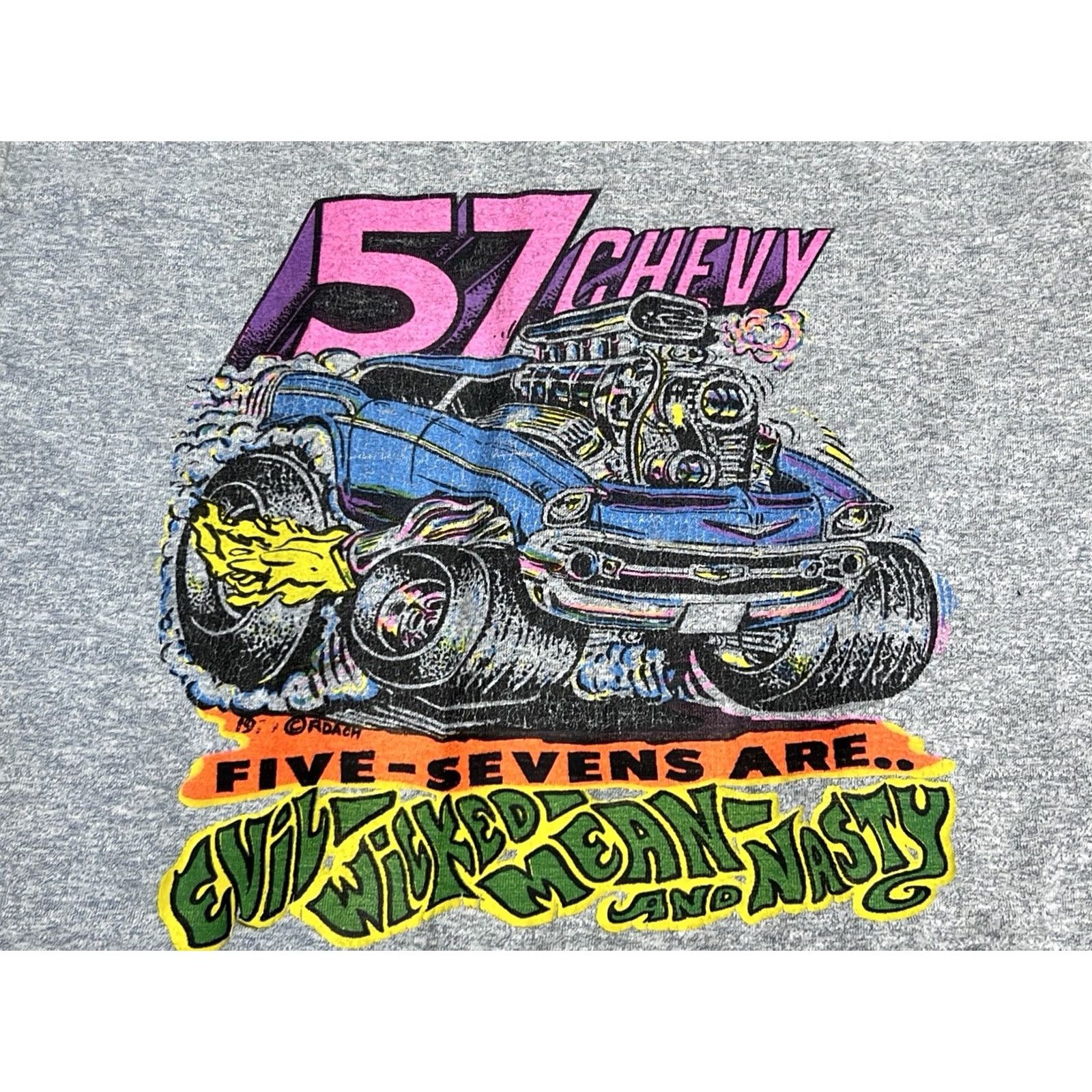 Vintage Vintage 57 Chevy Evil Wicked Mean Nasty Ringer Tee Hot Rod Graphic T-Shirt M Gray Mens Short Sleeve Round Neck Cotton Size US M / EU 48-50 / 2 - 3 Thumbnail