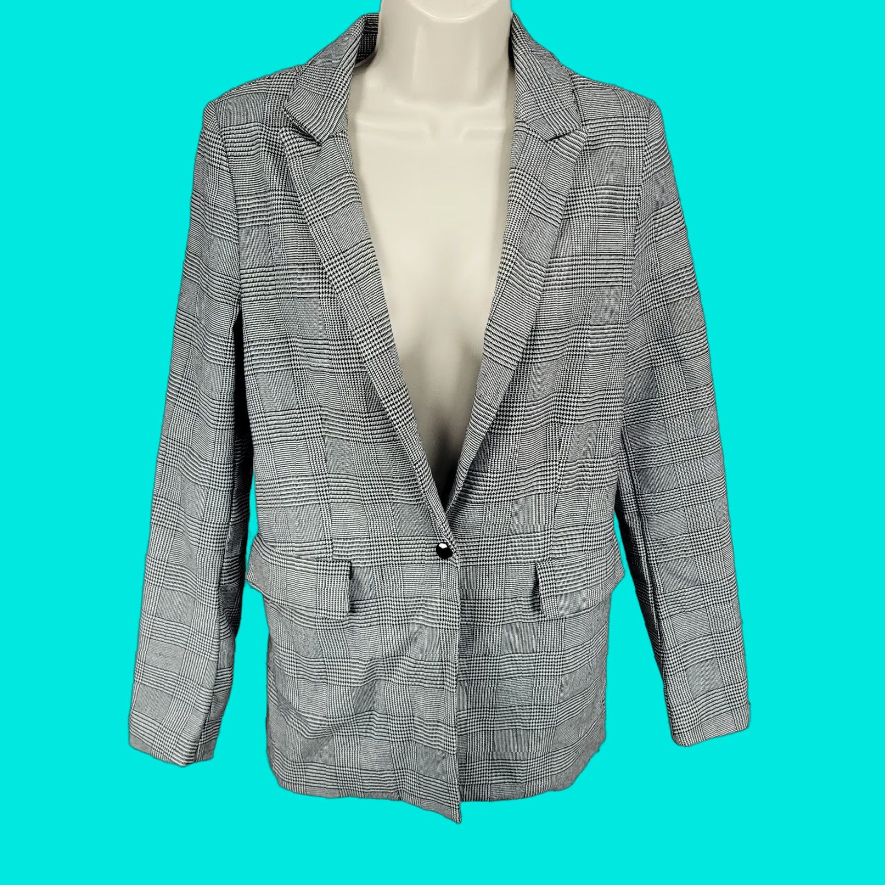 Vintage Elan Blazer Women Small S Black White Check Houndstooth Rhinestone Snap Peak Jacket Size S / US 4 / IT 40 - 1 Thumbnail