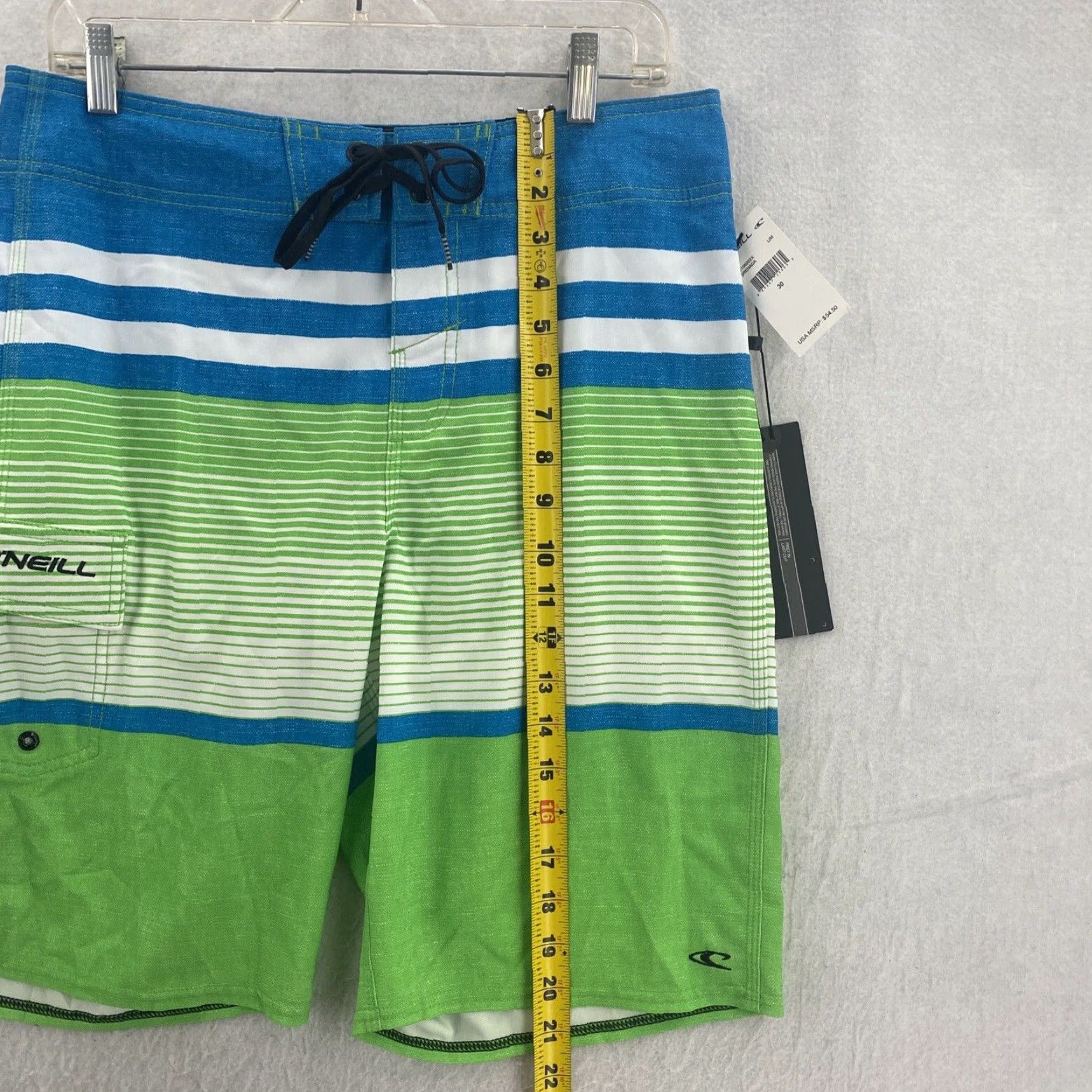 O'Neill O'Neill Cargo Board Shorts Mens 30 Lime Green Blue Striped Swimwear NWT Size US 30 / EU 46 - 4 Thumbnail