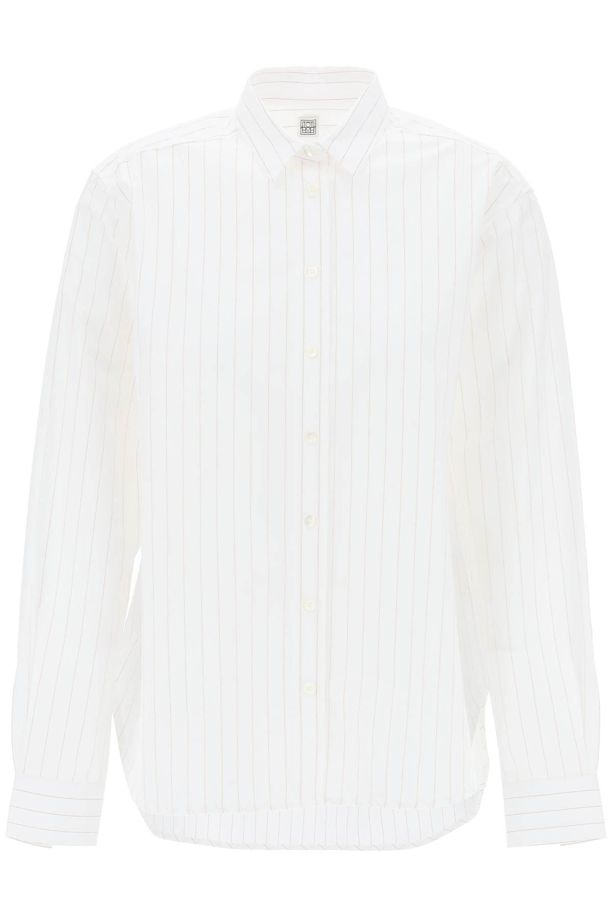 image of Toteme Striped Signature Dress Shirt in White Ochre Pinstripe, Women's (Size Small)