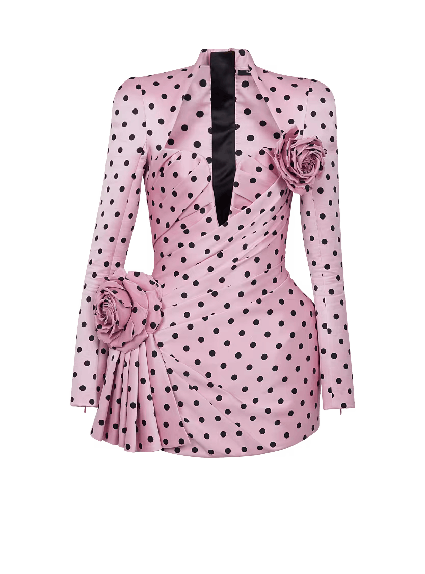 Balmain o1s1wg110825 Polka Dots Short Printed Dress in Pink Size S / US 4 / IT 40 - 1 Thumbnail