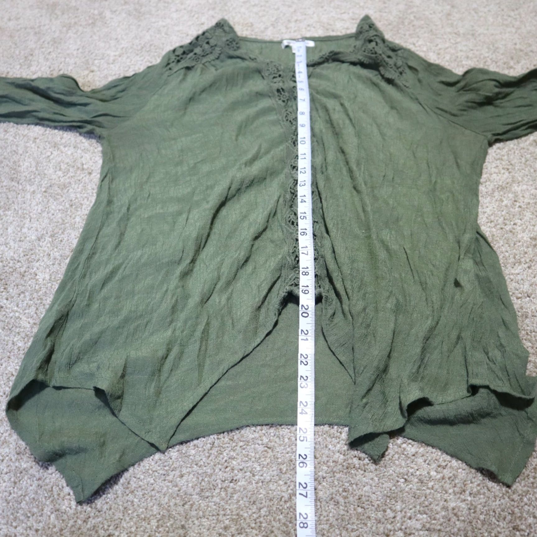 Vintage John Paul Richard Shirt Women L Green Floral Blouse Short Sleeve Pullover V-Neck Draw String Sleeves Size L / US 10 / IT 46 - 6 Thumbnail