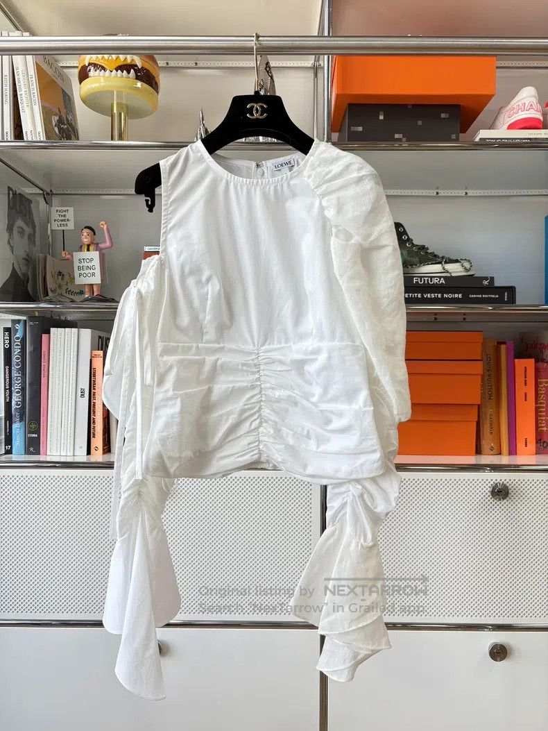 Loewe Loewe White pleated bubble sleeve shirt top off shoulder f Size XXS / US 00 / IT 34 - 1 Thumbnail