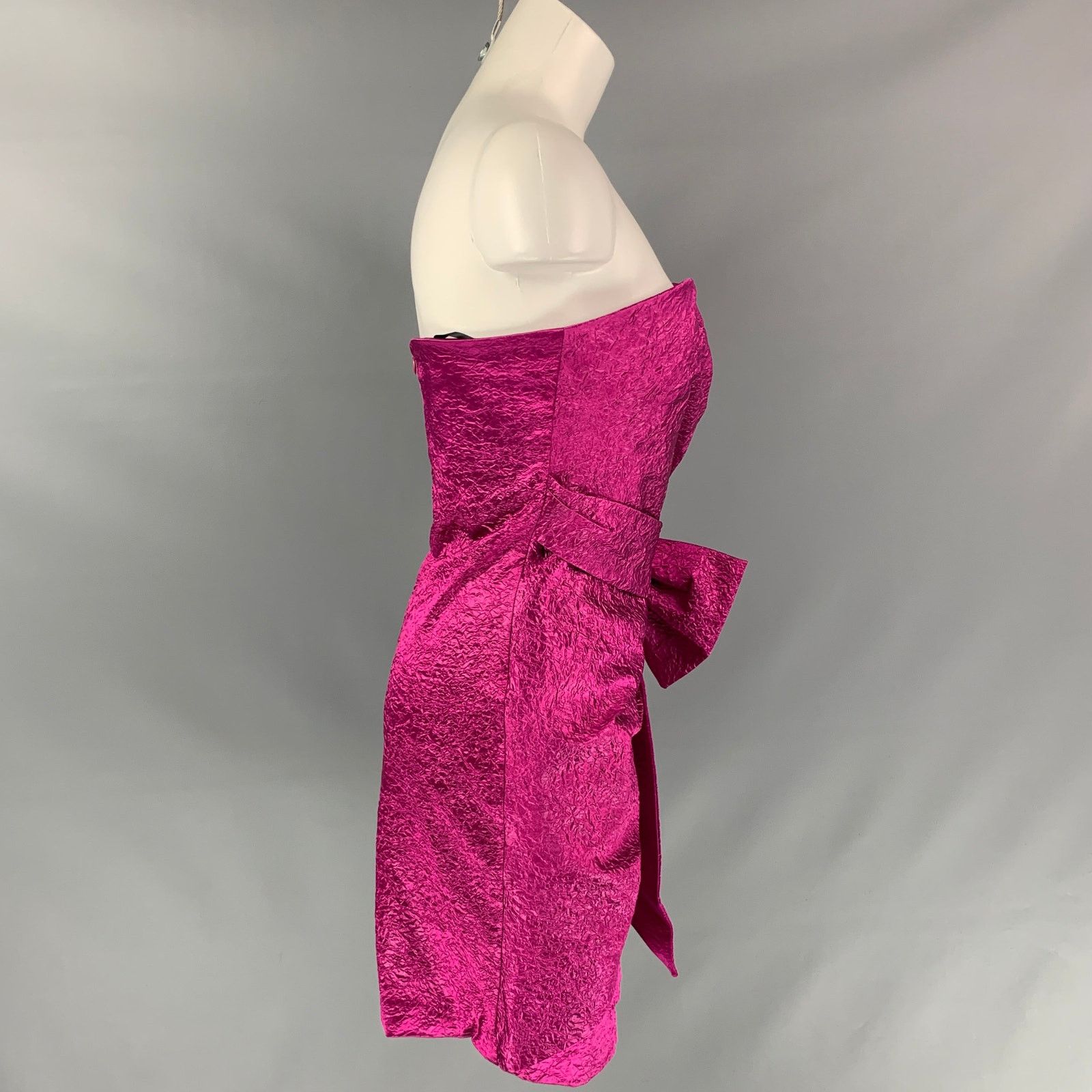 Ronny Kobo Carolayna Pink Fuchsia Polyamide Blend Wrinkled Bow Dress Size XS / US 0-2 / IT 36-38 - 2 Thumbnail