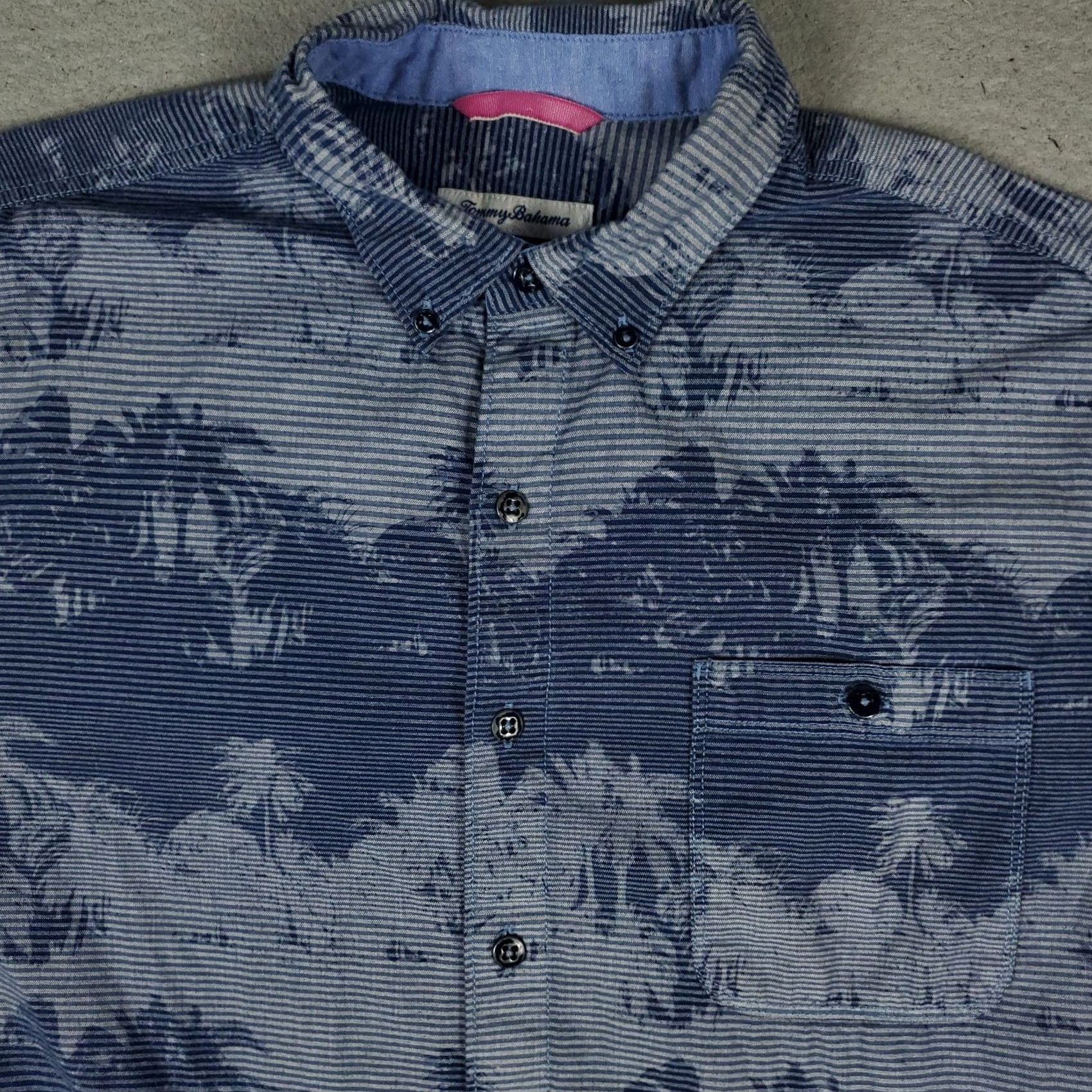 Tommy Bahama Tommy Bahama Shirt Mens Large Blue Striped Cotton Blend Button Up Short Sleeve Size US L / EU 52-54 / 3 - 2 Thumbnail