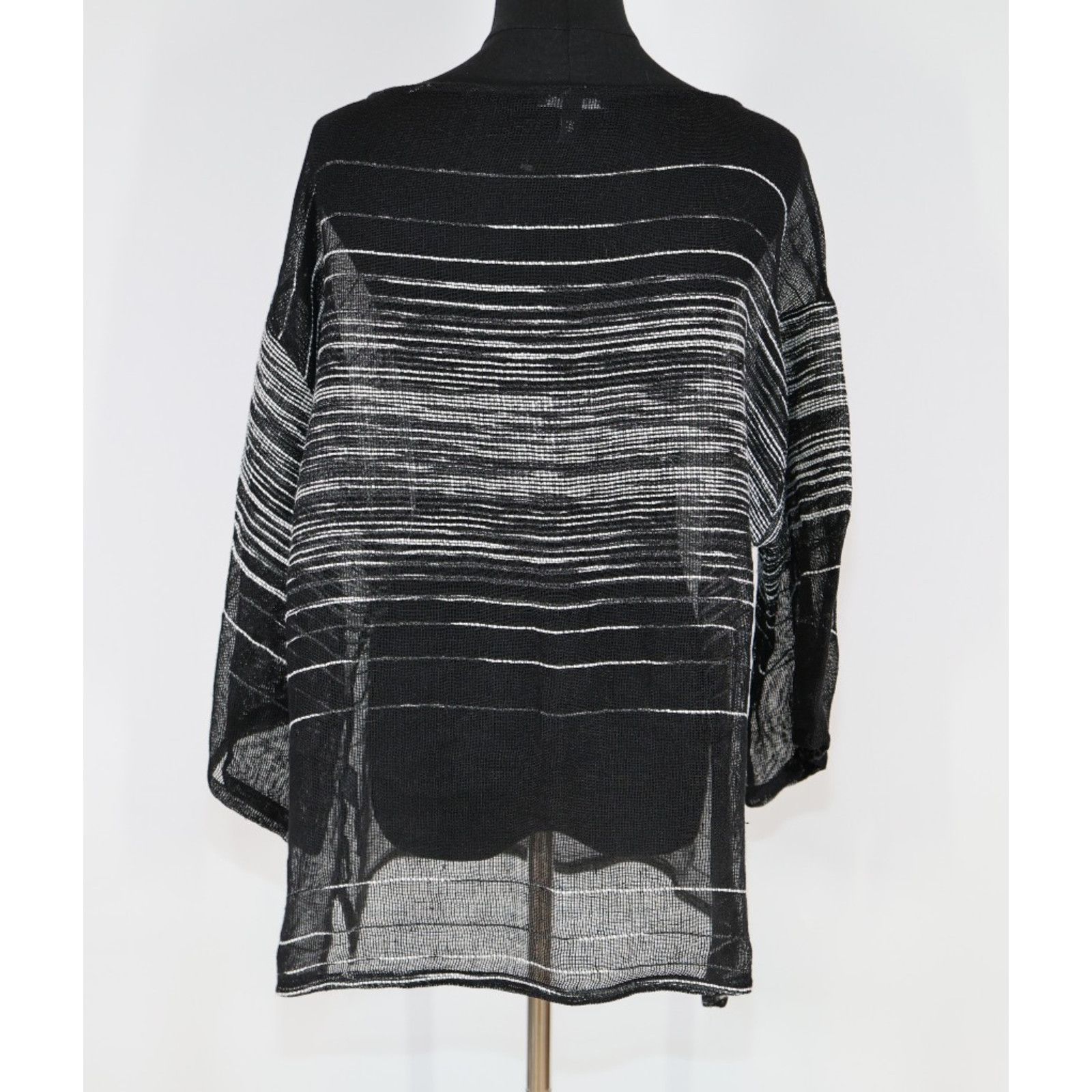 Eileen Fisher NWoT EILEEN FISHER Linen Half Sleeve Illusion Mesh Top Sz M Size M / US 6-8 / IT 42-44 - 4 Thumbnail