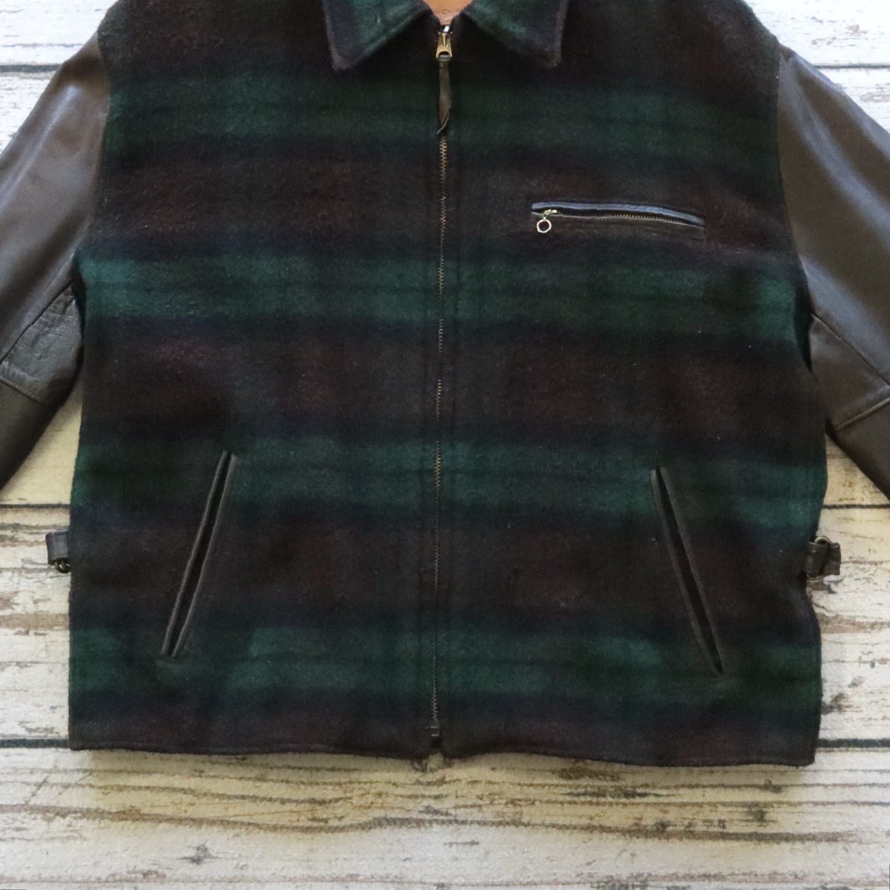 New Republic VINTAGE New Republic Jacket Leather Wool Size L Green Mens Size US L / EU 52-54 / 3 - 3 Thumbnail