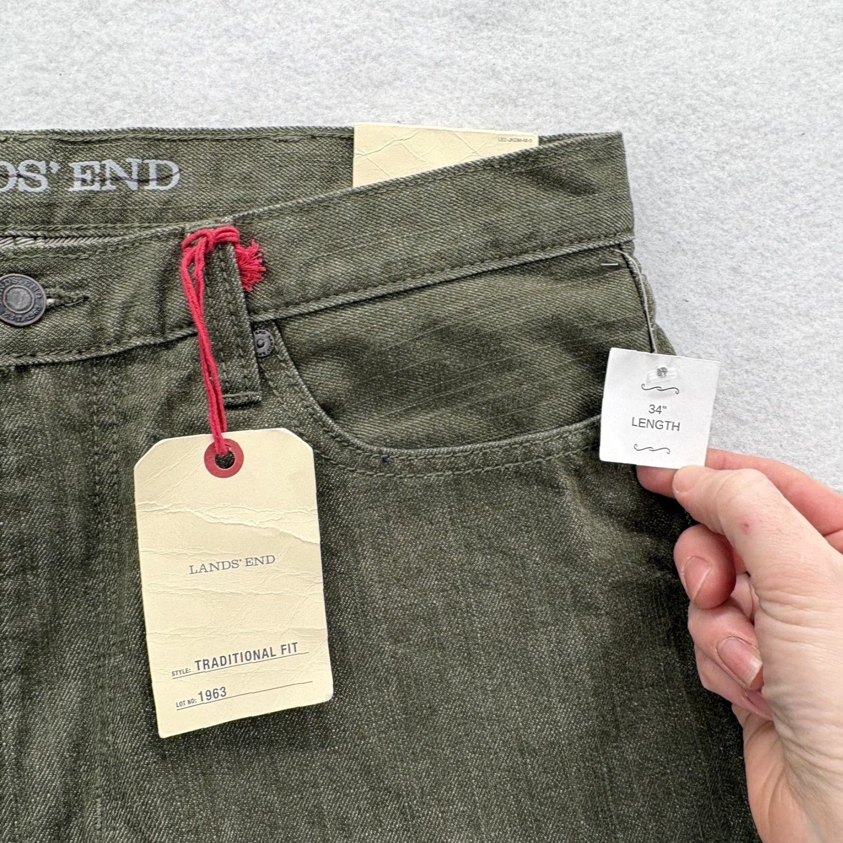 Lands' End Lands' End Traditional Fit Jeans Mens 33x34 Green Medium Wash Denim Straight NWT Size US 33 - 4 Thumbnail