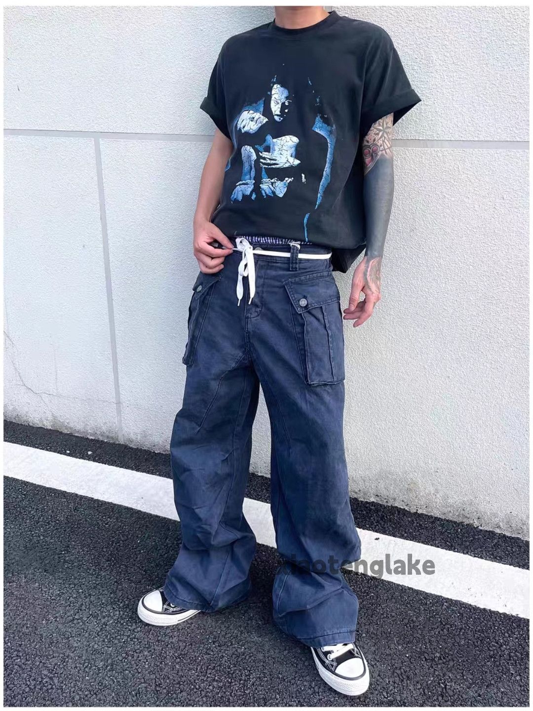 Vintage Unisex washed faded loose baggy hiphop cargo pants Size US 33 - 1 Thumbnail