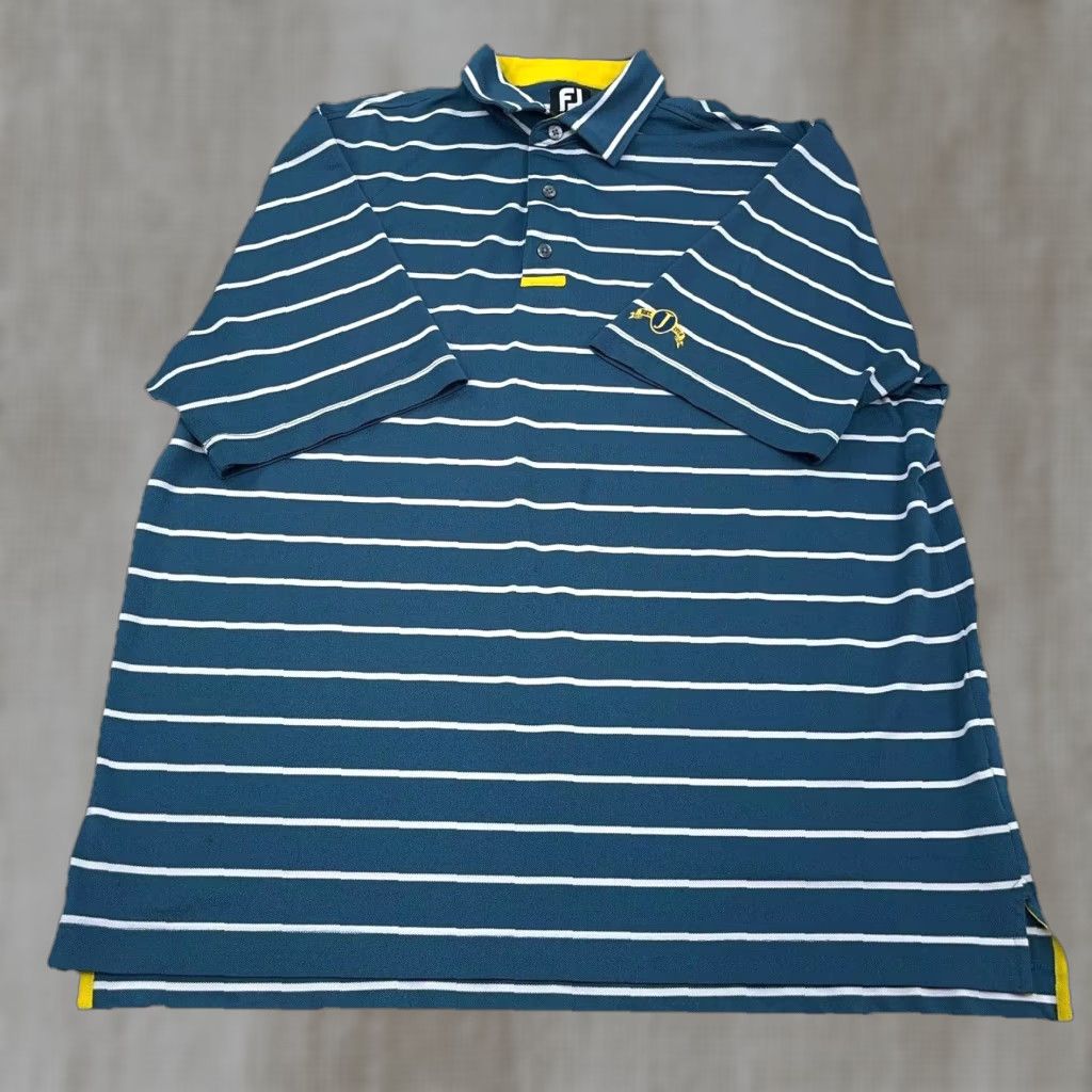 Footjoy FootJoy Polo Shirt Men XL Blue White Yellow Striped Performance Golf Club Aqua* Size US XL / EU 56 / 4 - 1 Thumbnail
