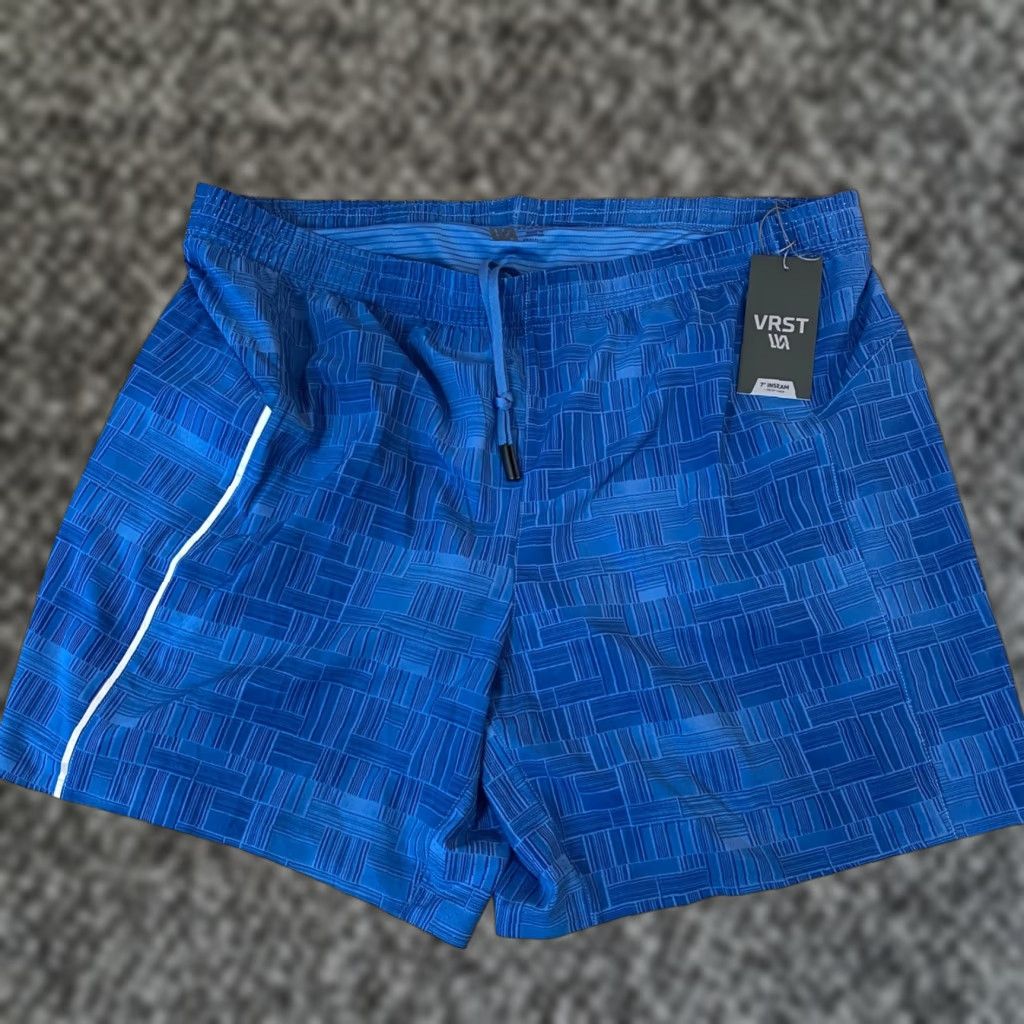Vintage VRST Shorts Mens 2XL Accelerate 7" 4 Way Stretch Lined Moisture Wicking Reflect Blue Geometric Activewear Cross Training Gym Running Durability Mens Size US 39 - 1 Thumbnail