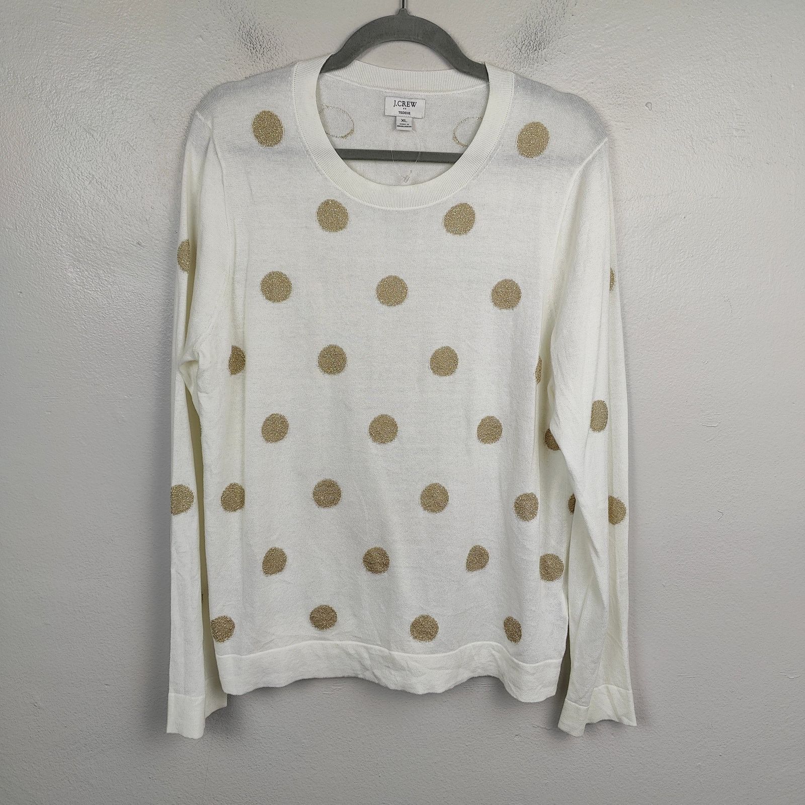 J.Crew J Crew Teddie Sweater Womens XL White Gold Knit Cotton Size XL / US 12-14 / IT 48-50 - 1 Thumbnail