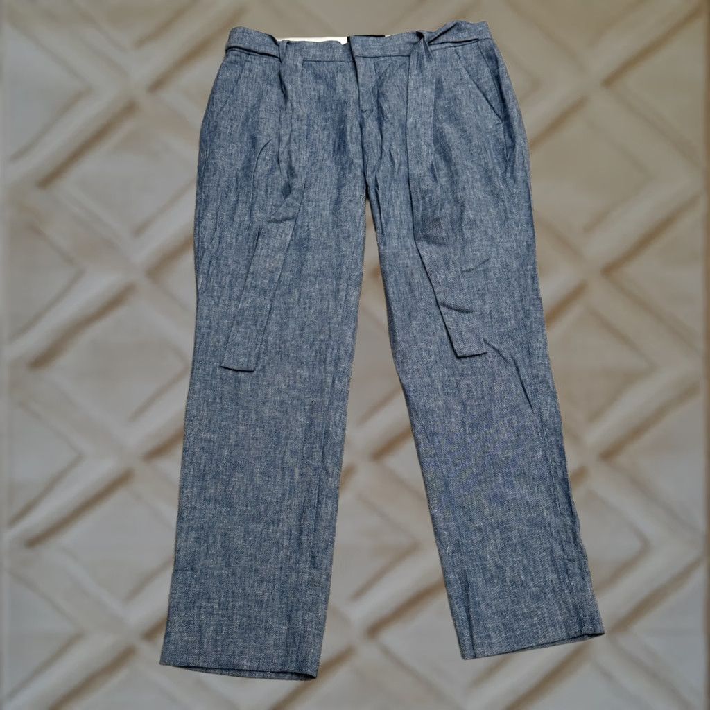 Banana Republic Banana Republic Avery Pants Womens 4 Blue Linen Blend Tie Waist Tapered Ankle Size 27" / US 4 / IT 40 - 1 Thumbnail