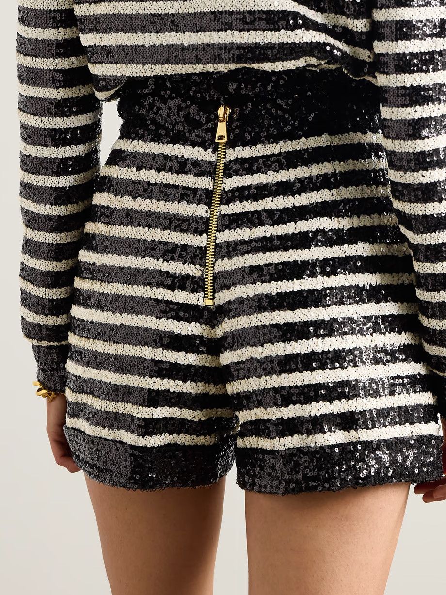 Balmain o1s1wg110725 Striped Knitted Cady Shorts in Black Size 30" / US 8 / IT 44 - 3 Thumbnail