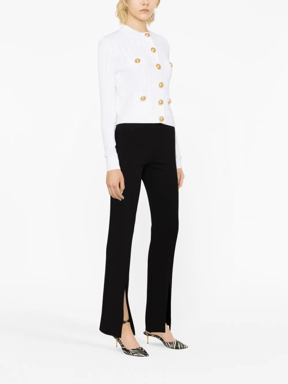 Balmain o1s1wg110825 Button Embellished Knitted Cardigan in White Size XL / US 12-14 / IT 48-50 - 3 Thumbnail