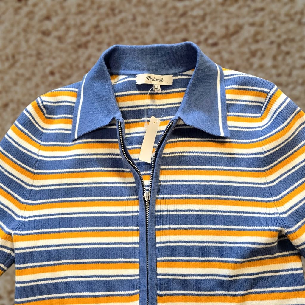 Madewell Madewell Top Womens Size S Blue Striped Ribbed 1/4 Zip Short Sleeve Casual Shirt Size S / US 4 / IT 40 - 1 Thumbnail