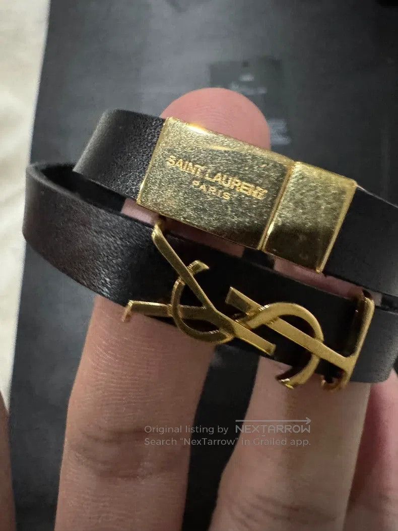 Saint Laurent Paris Saint Laurent Paris Black and Gold Dual-Ring Leather Brace Size ONE SIZE - 3 Thumbnail