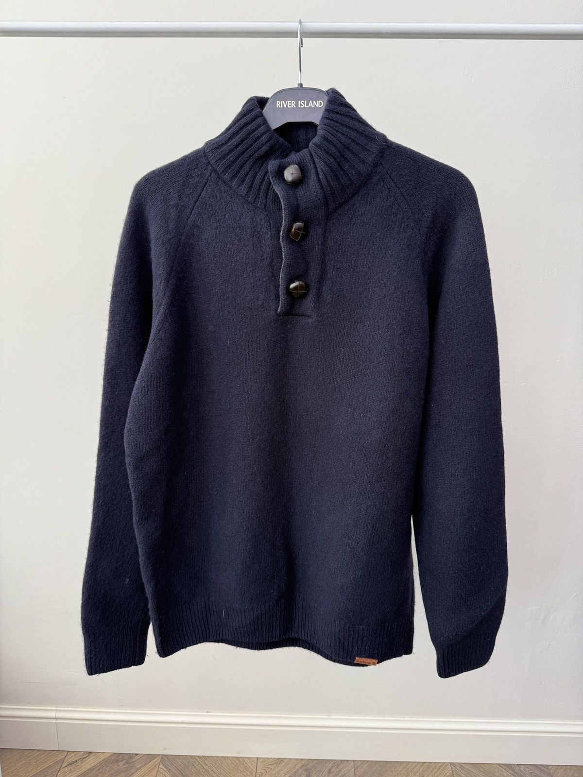 Vintage Barbour Men’s Wool Blend Button Neck Knit Sweater