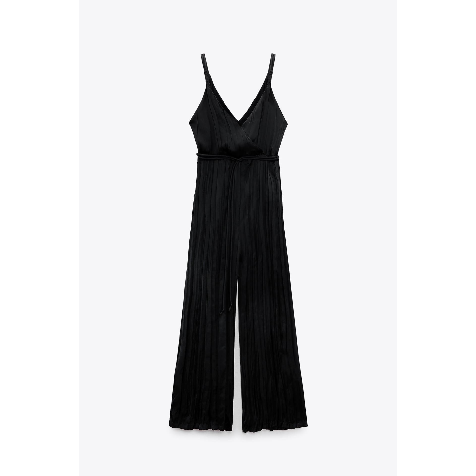 Zara Zara Black Silky V-Neck Jumpsuit With Belt Size 27" / US 4 / IT 40 - 5 Thumbnail