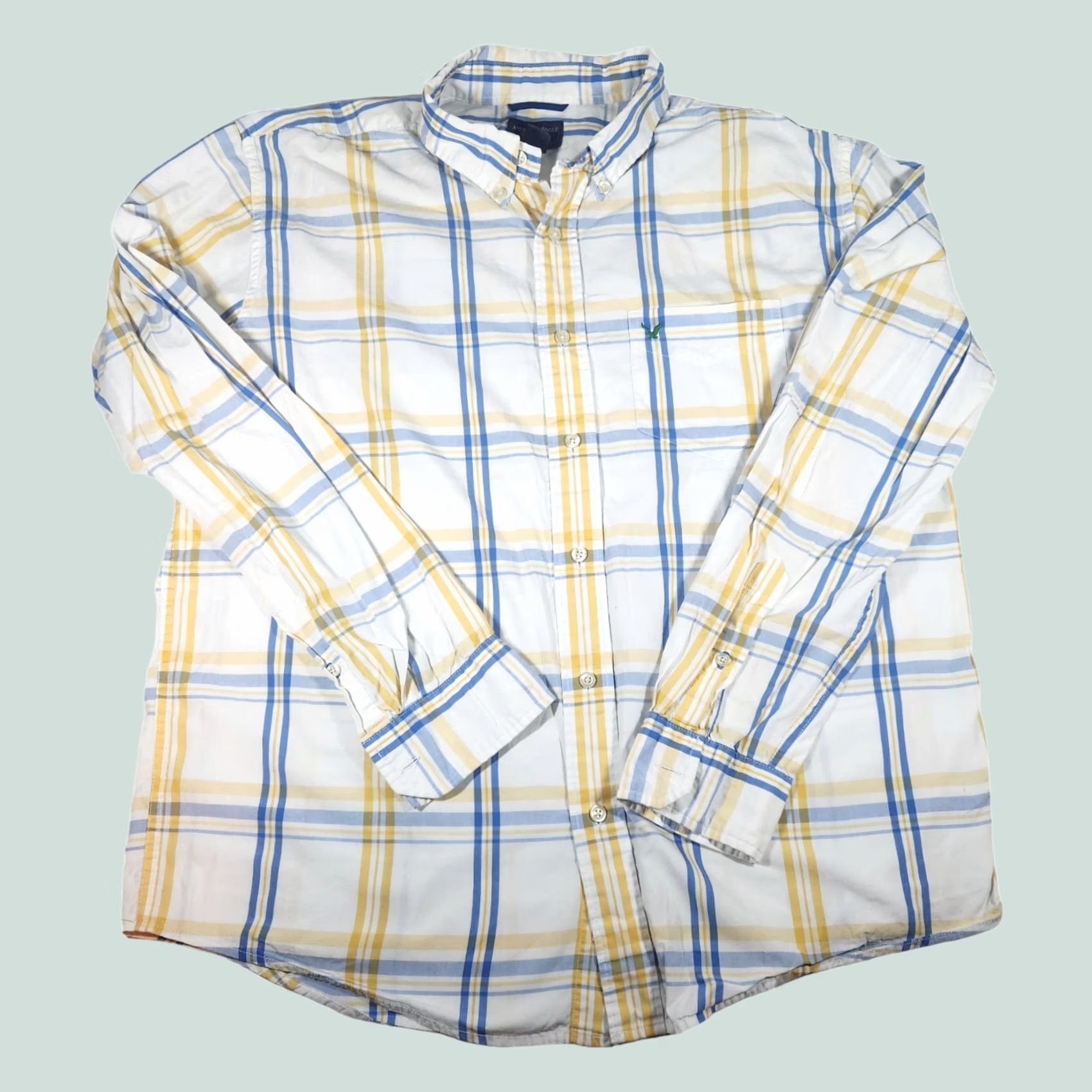 American Eagle Outfitters American Eagle Shirt Men Large White Yellow Blue Striped Button Up Long Sleeve Size US L / EU 52-54 / 3 - 1 Thumbnail