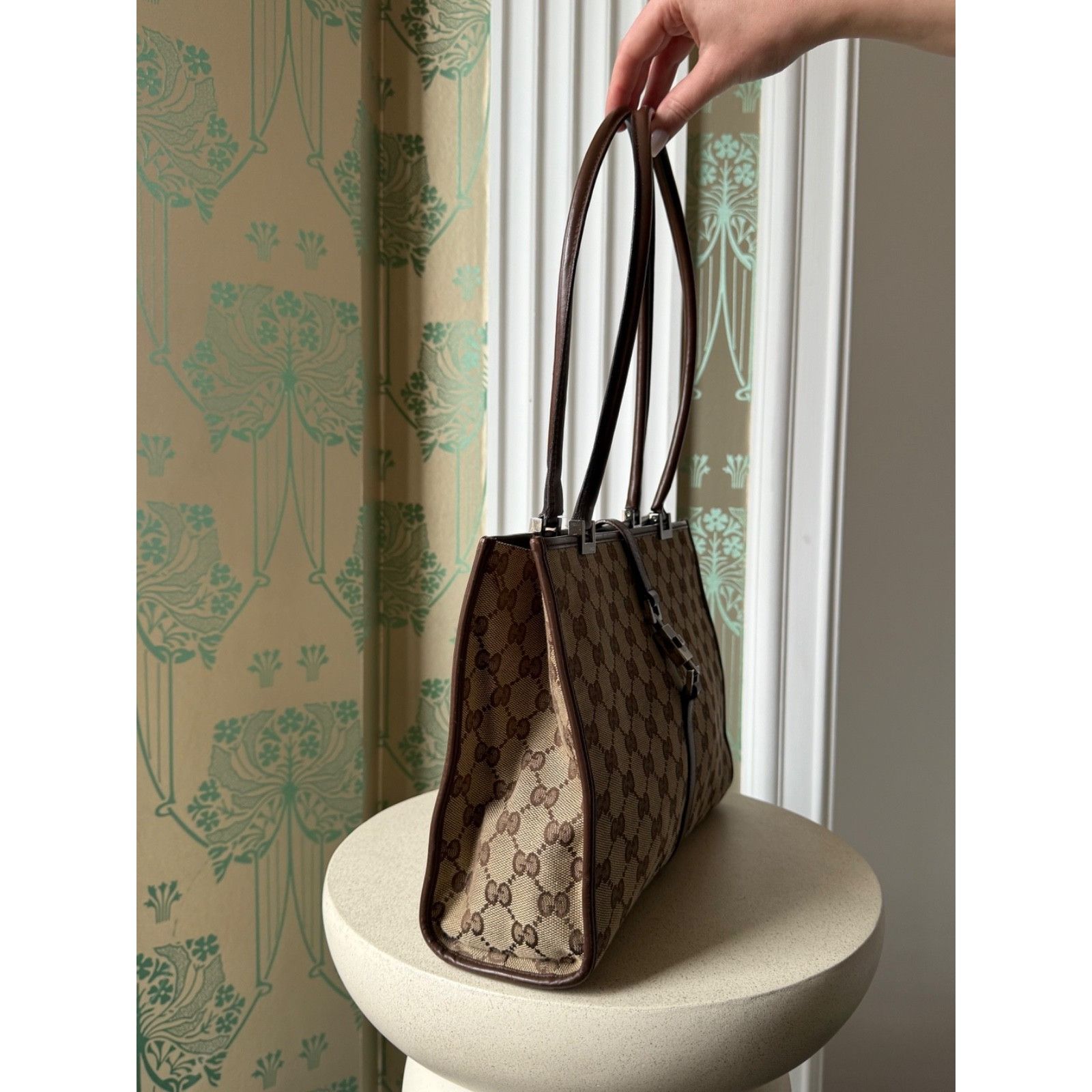 Gucci Gucci Monogram Jackie Canvas Beige Brown Shoulder Bag Size ONE SIZE - 3 Thumbnail