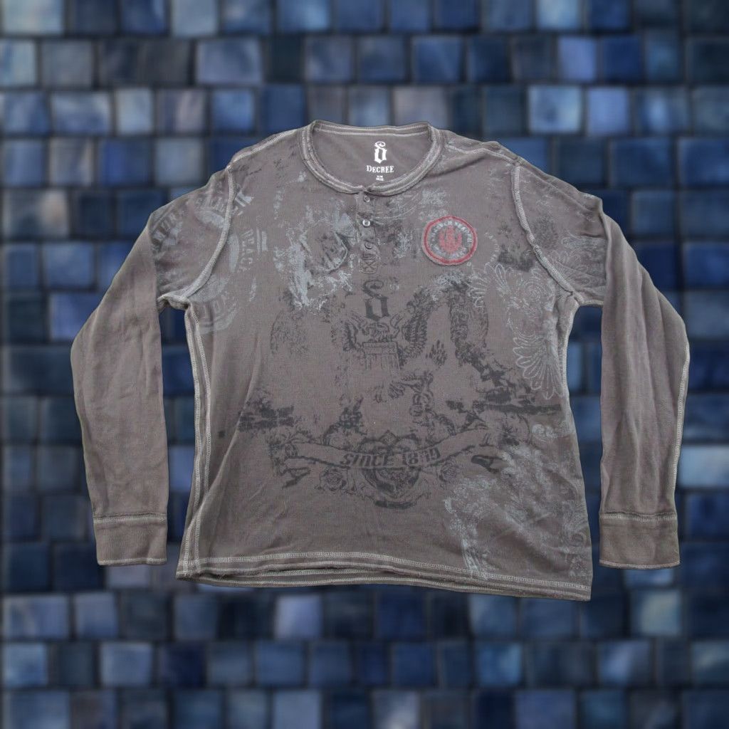 Decree Decree Shirt L/S Henley Thermal Gothic Grunge Gray XL Mens Size US XL / EU 56 / 4 - 1 Thumbnail