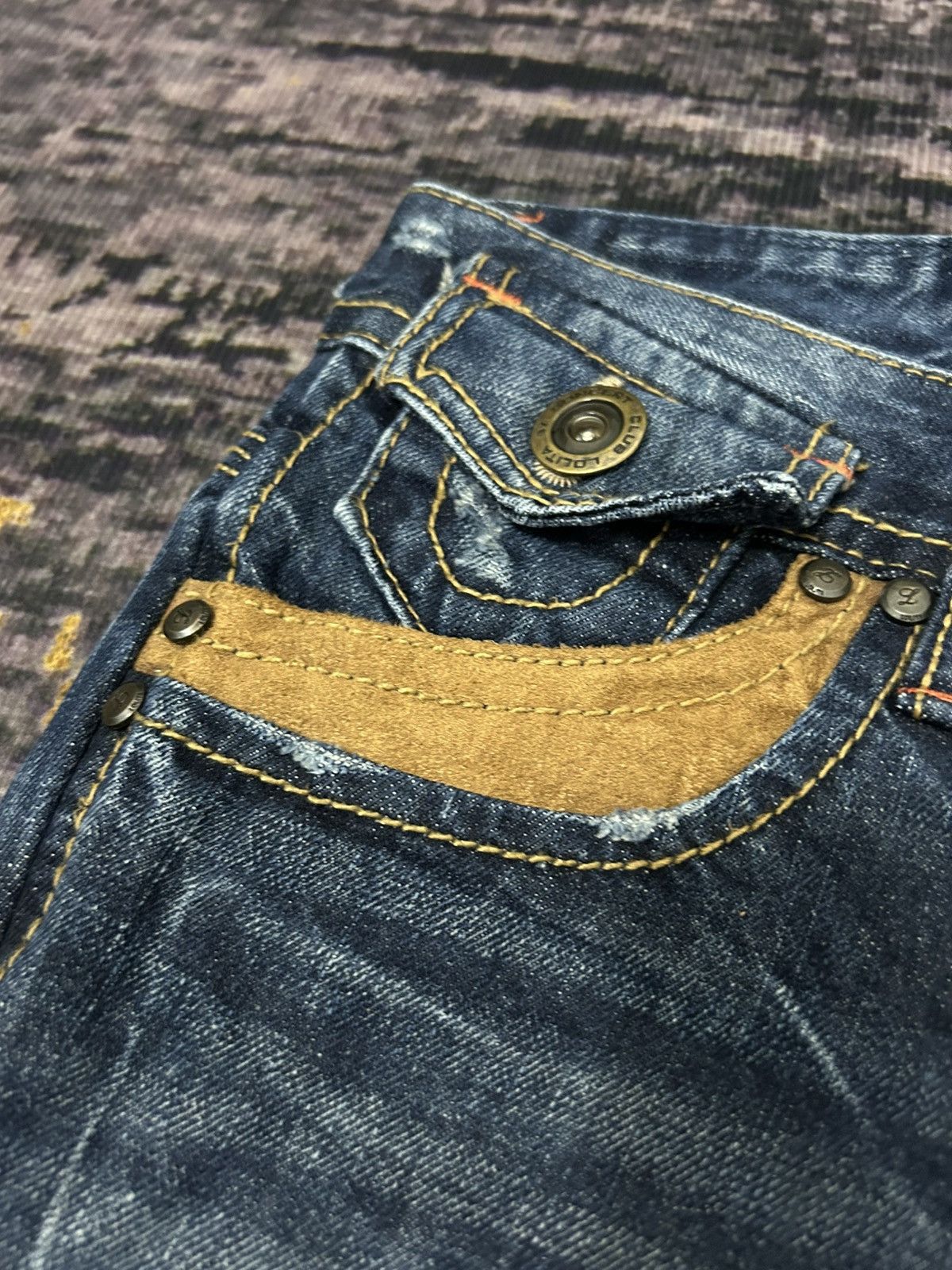 Tornado Mart Lolita Mud Clawmark Leather Pocket Back Flare Jeans Size US 30 / EU 46 - 9 Thumbnail