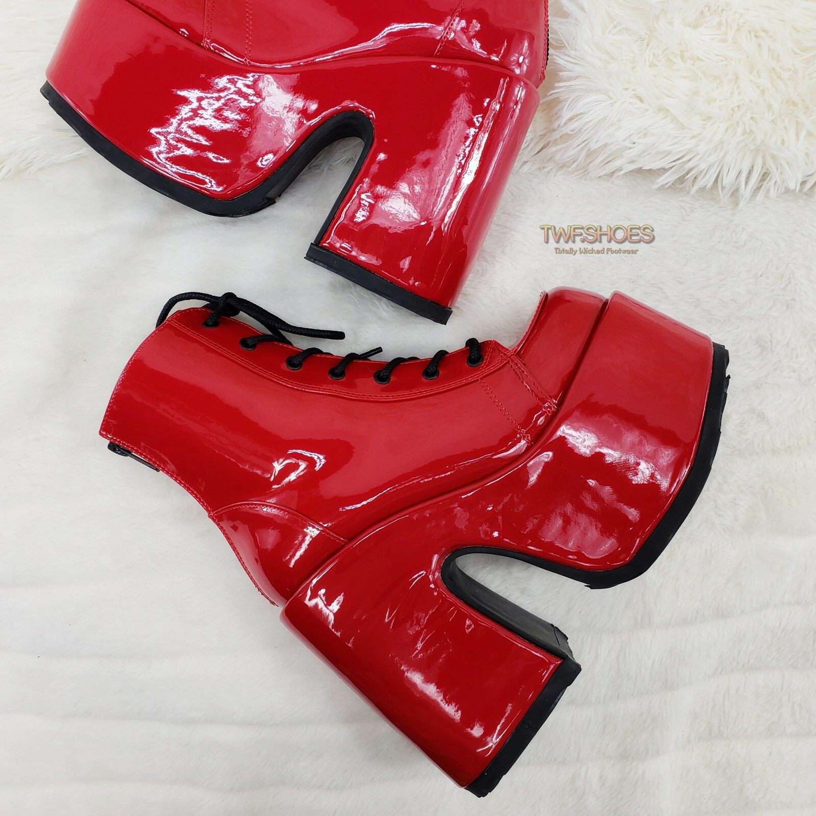 Demonia Cult DEMONIA Camel 203 Stacked Red Patent Platform Goth Punk Ankl Size US 11 / IT 41 - 2 Thumbnail