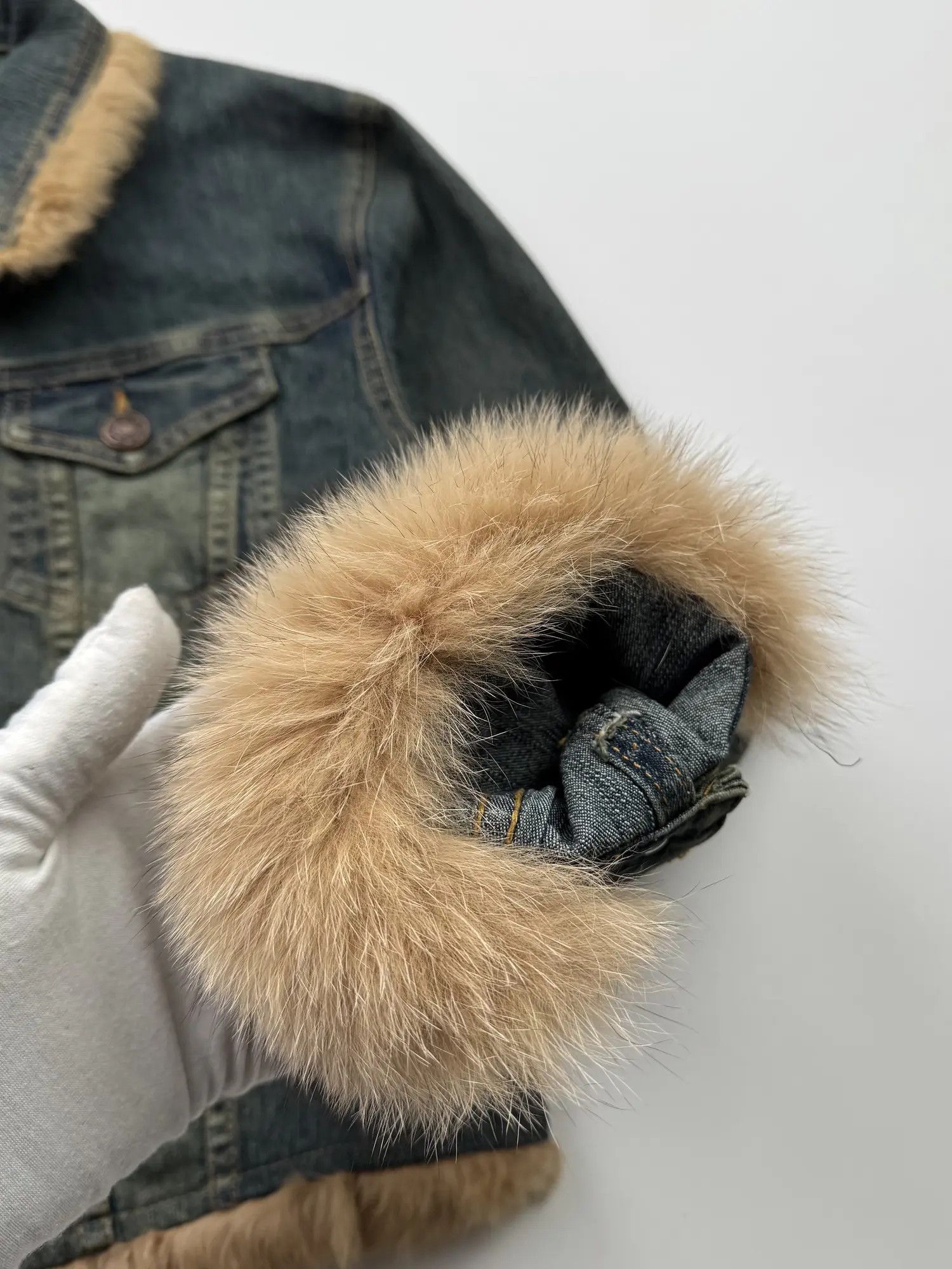 Vintage Vintage Cropped Denim Jacket With Real Fur B348(V54)E2 Size S / US 4 / IT 40 - 5 Thumbnail