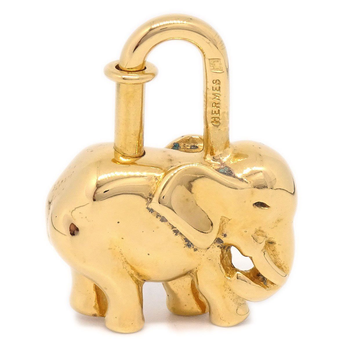 image of Hermes 1988 Limited Elephant Cadena Lock Bag Charm Gold Small Good 82627 in Black, Women's